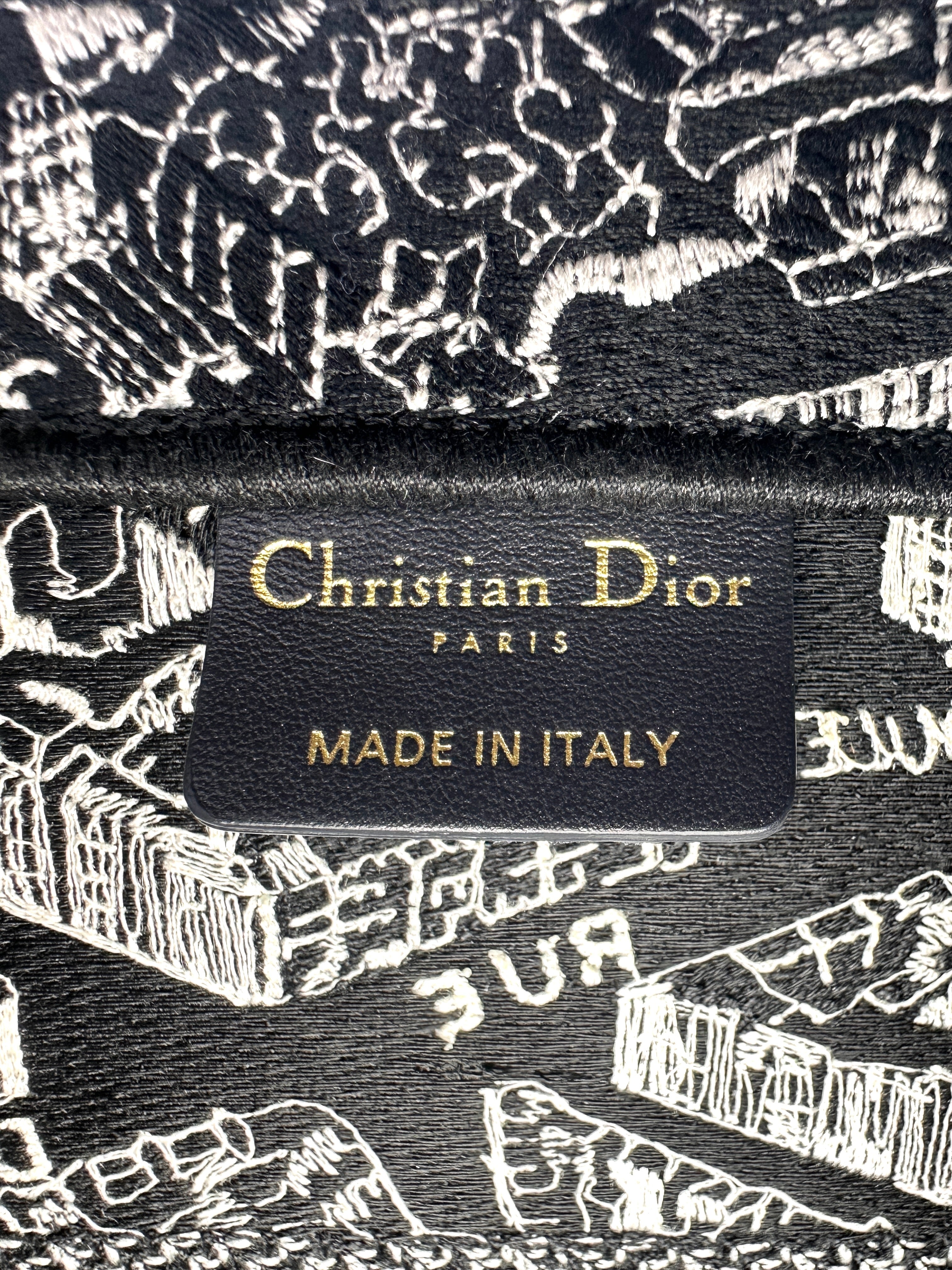 Christian Dior Black and White Plan de Paris  Embroidery Medium Book Tote Bag Black DRF