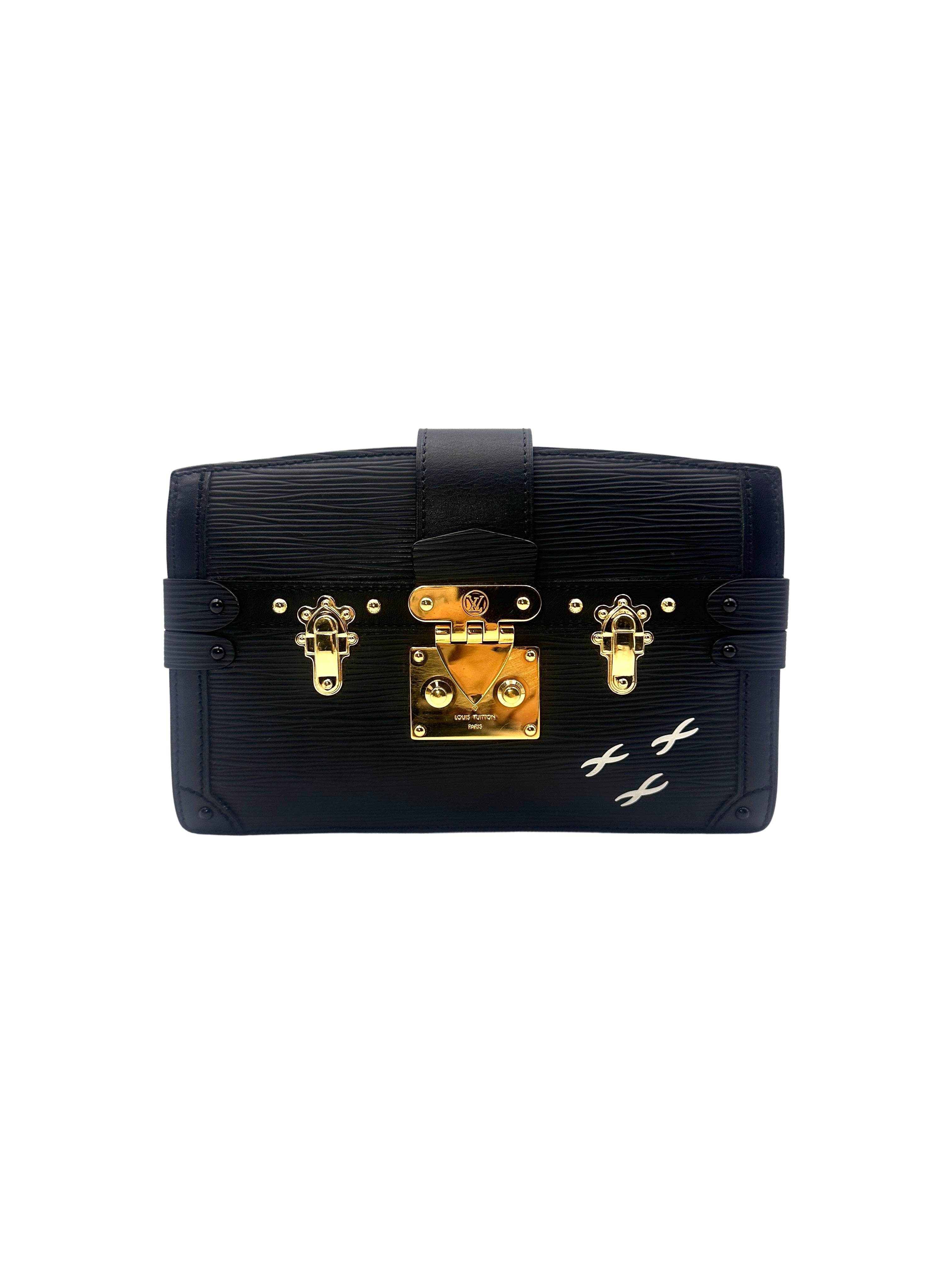Louis Vuitton Black Epi Leather Trunk Clutch Petite Malle Bag LV1595