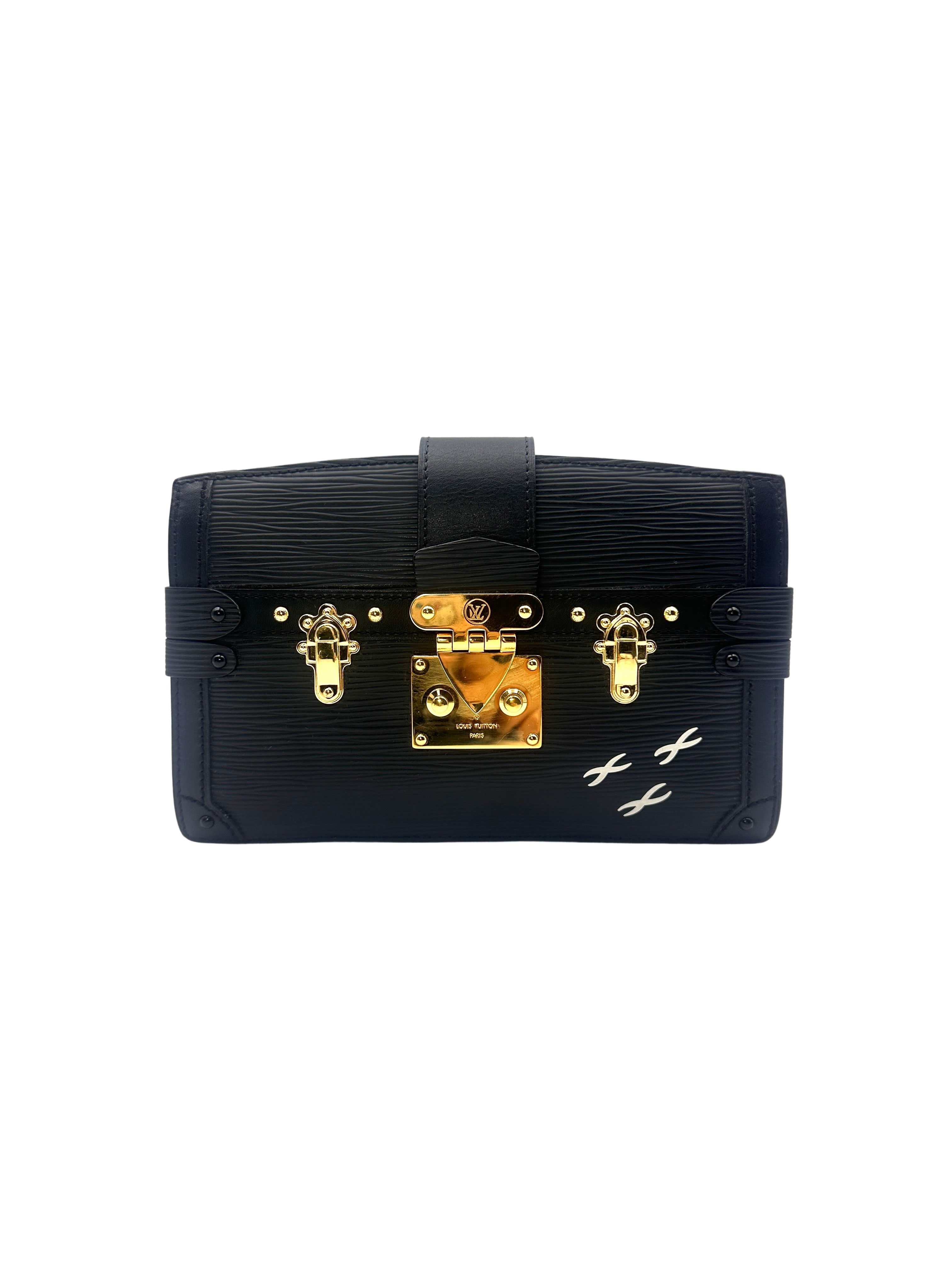 Louis Vuitton Black Epi Leather Trunk Clutch Petite Malle Bag LV1595