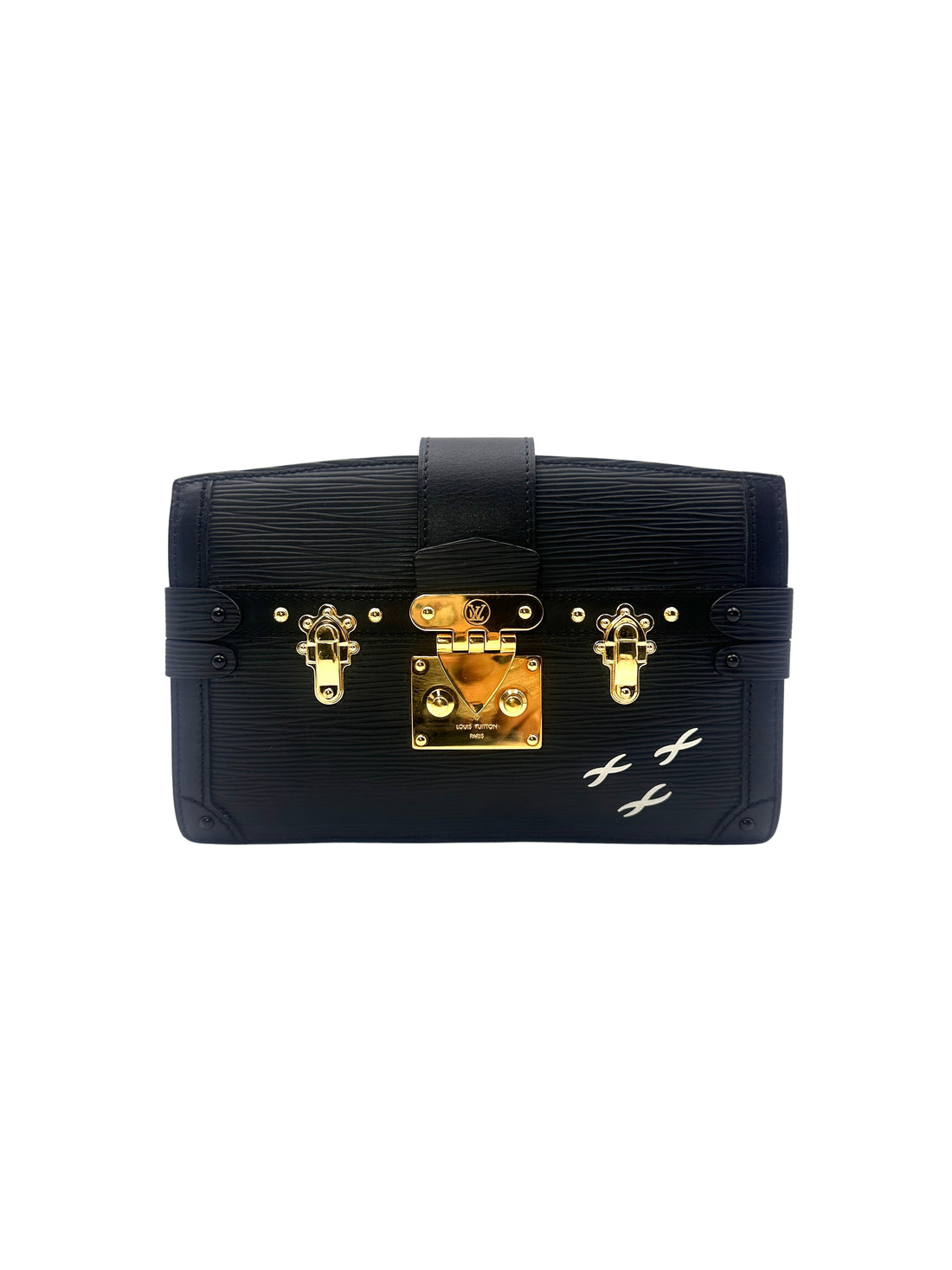 Louis Vuitton Black Epi Leather Trunk Clutch Petite Malle Bag LV1595