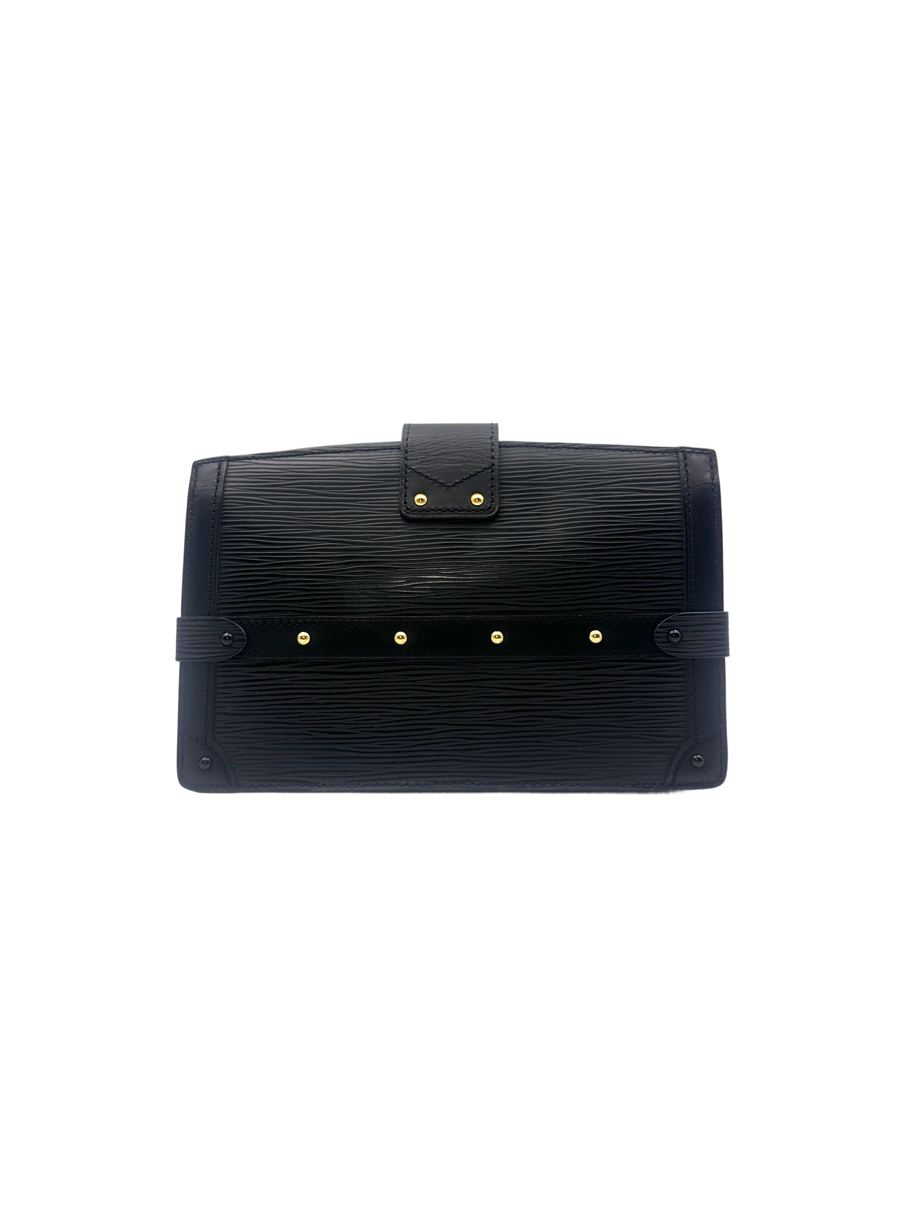 Louis Vuitton Black Epi Leather Trunk Clutch Petite Malle Bag LV1595