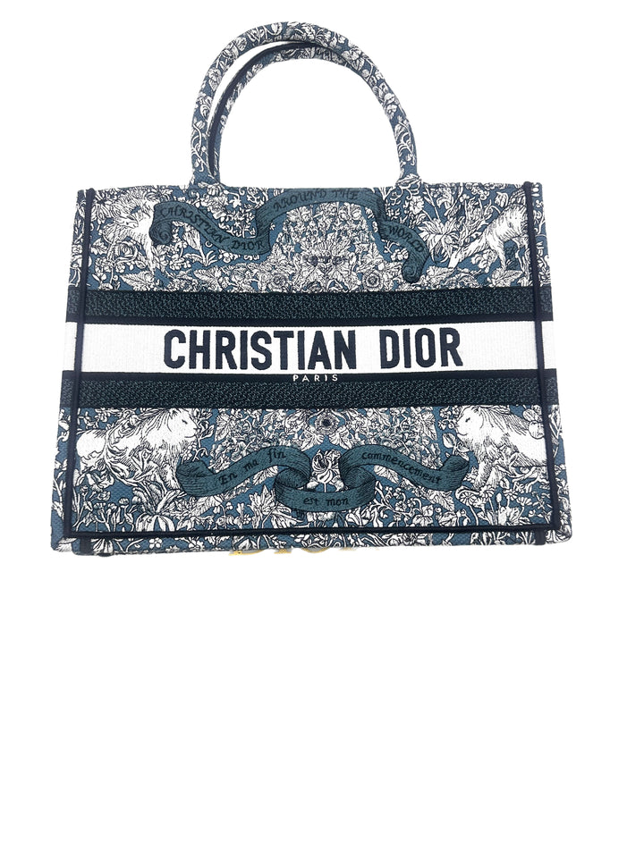 Christian Dior Canvas Embroidered Medium Around the World Book Tote Blue Bag DRE