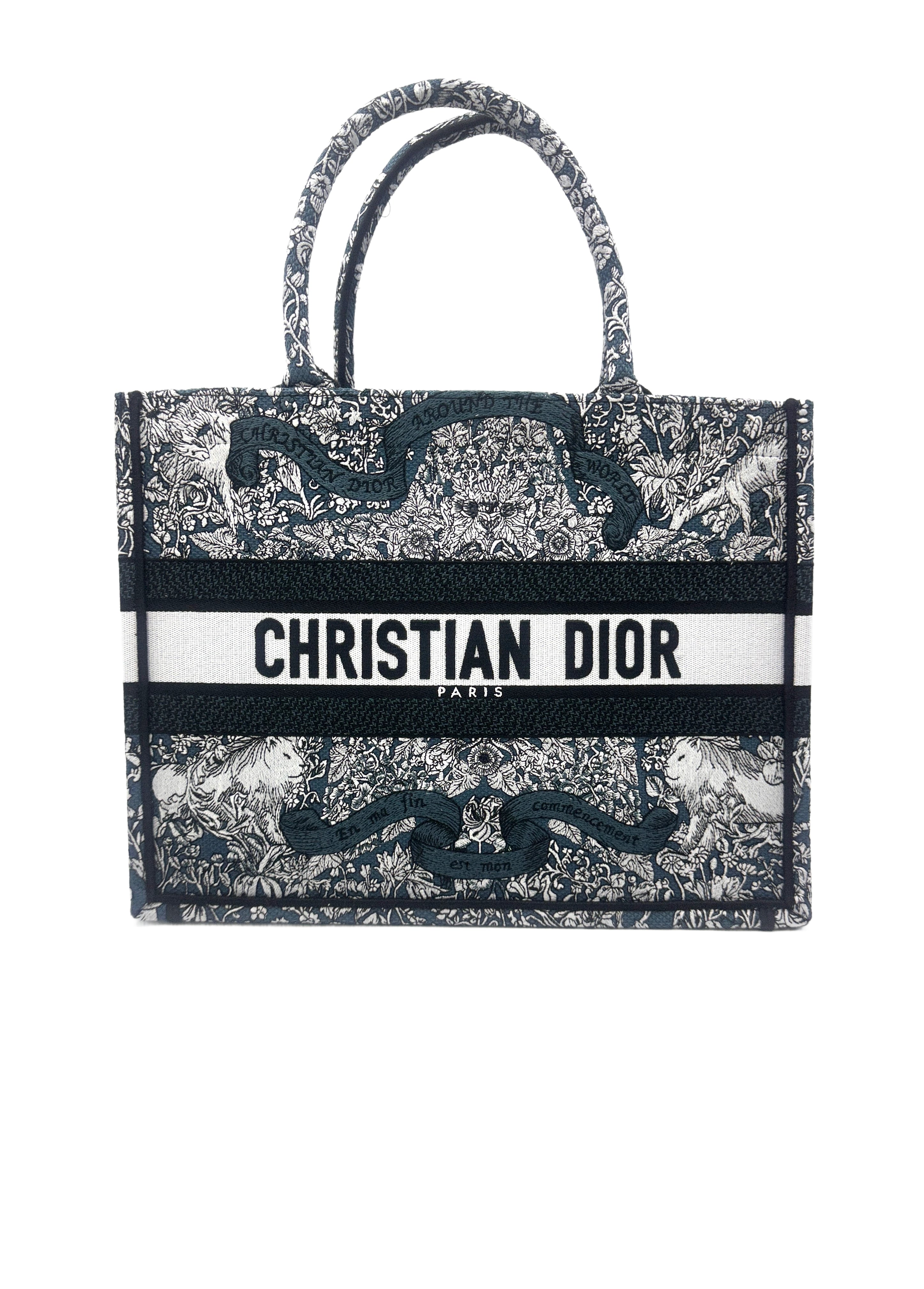 Christian Dior Canvas Embroidered Medium Around the World Book Tote Blue Bag DRE