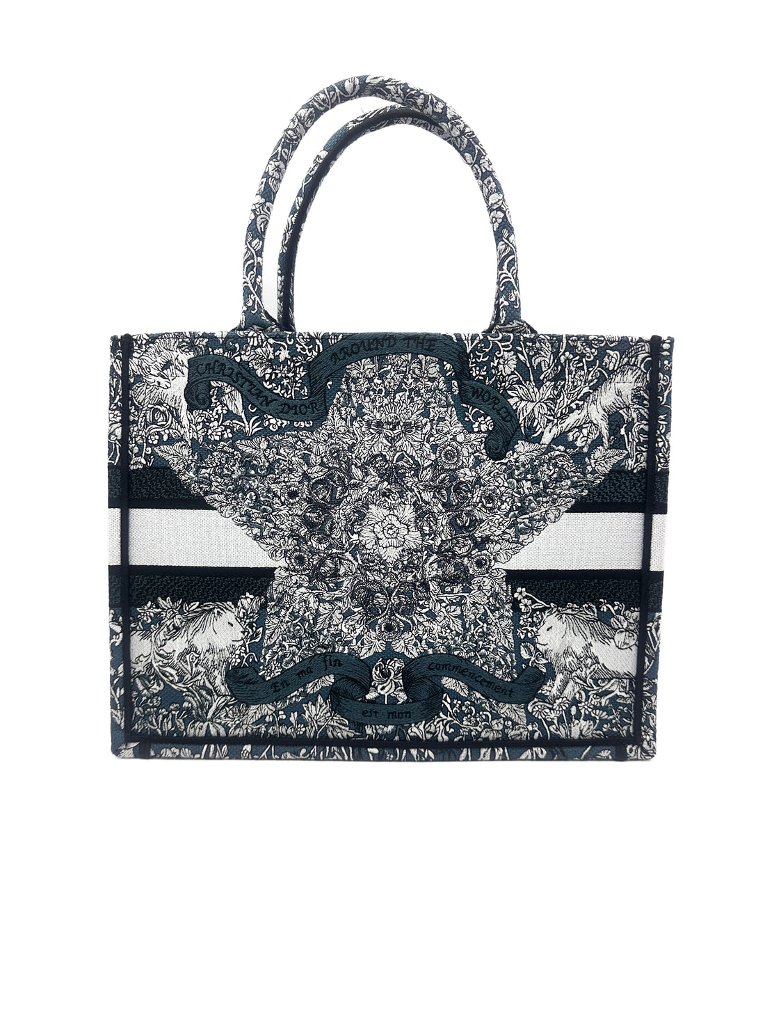 Christian Dior Canvas Embroidered Medium Around the World Book Tote Blue Bag DRE
