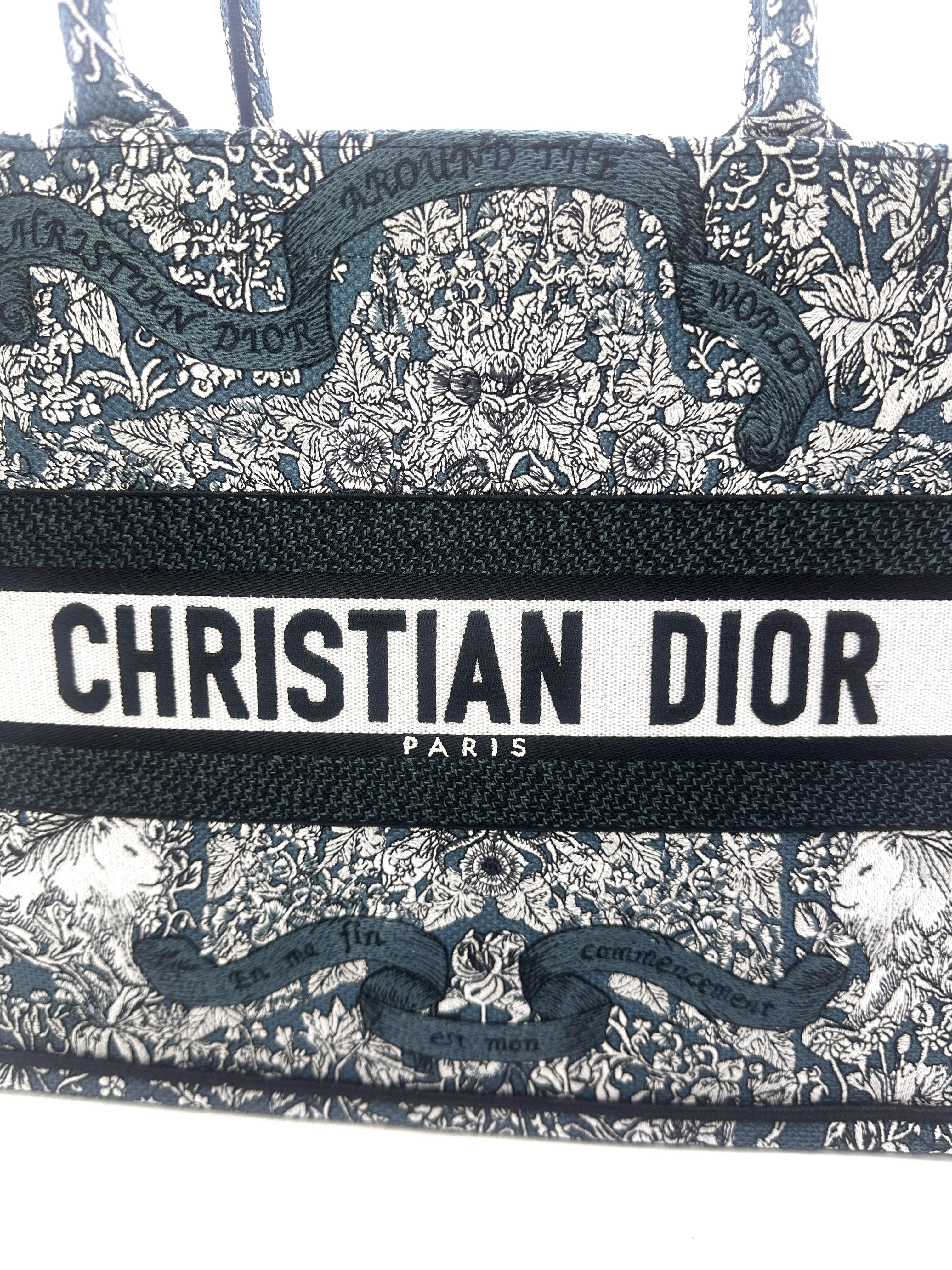 Christian Dior Canvas Embroidered Medium Around the World Book Tote Blue Bag DRE