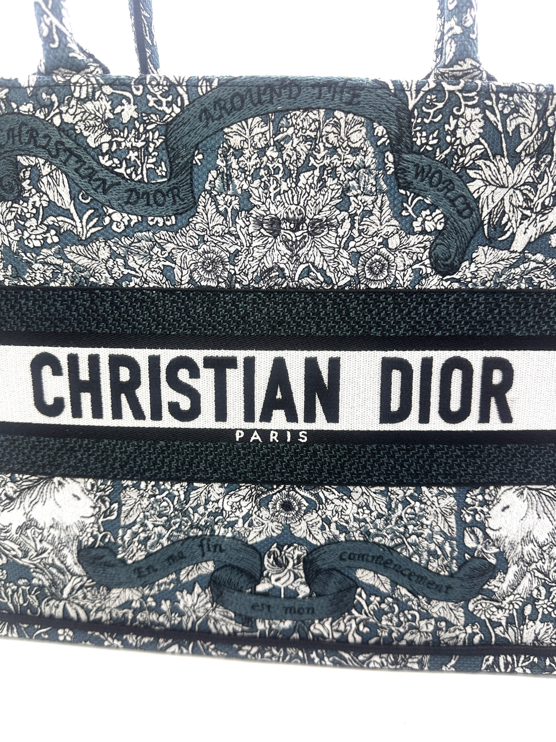 Christian Dior Canvas Embroidered Medium Around the World Book Tote Blue Bag DRE