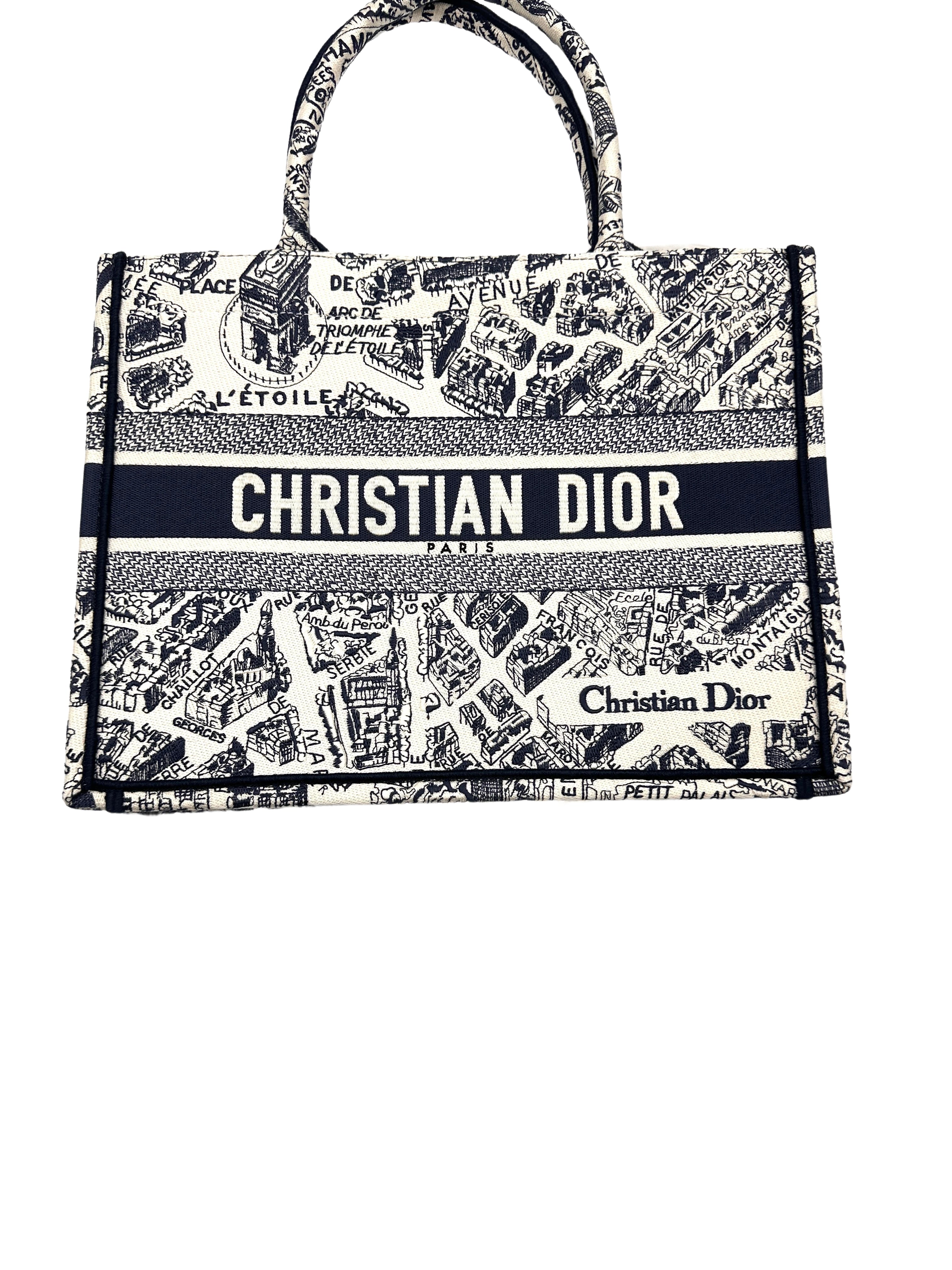 Christian Dior Black and White Plan de Paris  Embroidery Medium Book Tote Bag White DRI