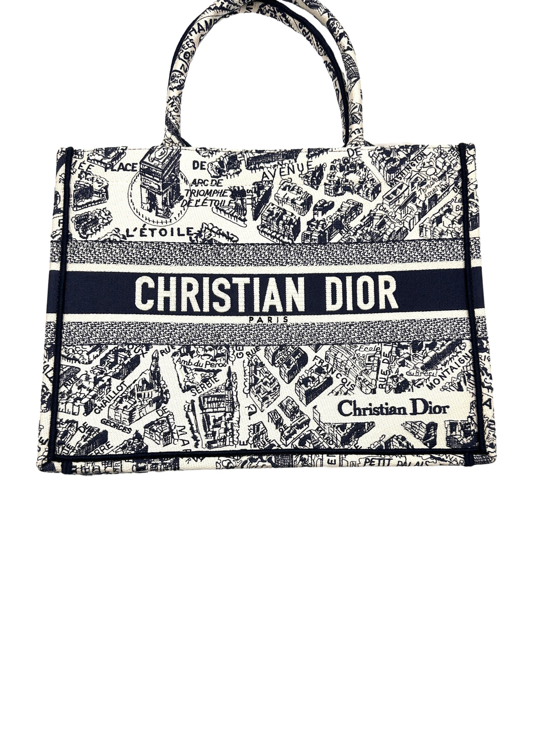 Christian Dior Black and White Plan de Paris  Embroidery Medium Book Tote Bag White DRI