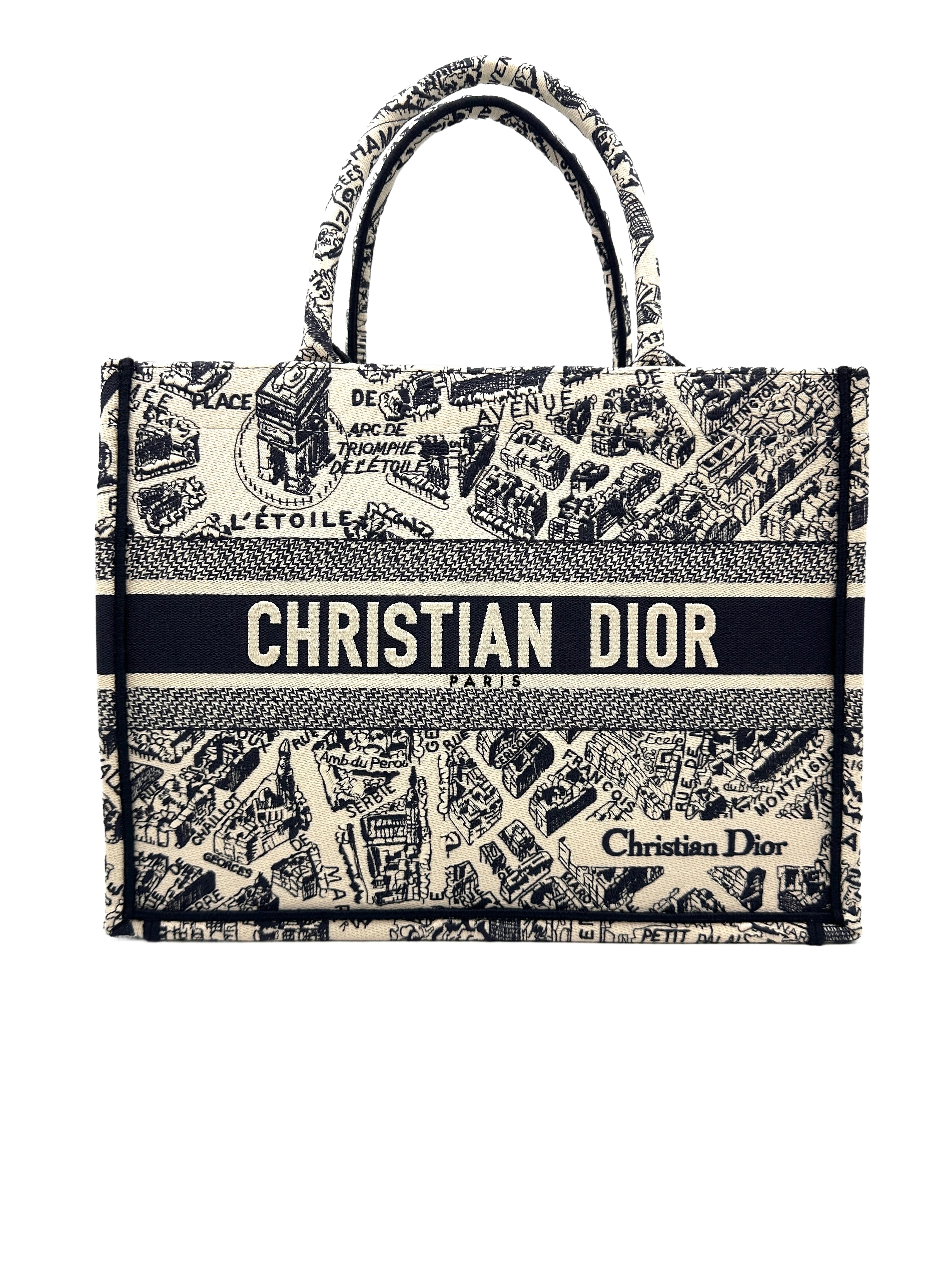Christian Dior Black and White Plan de Paris  Embroidery Medium Book Tote Bag White DRI