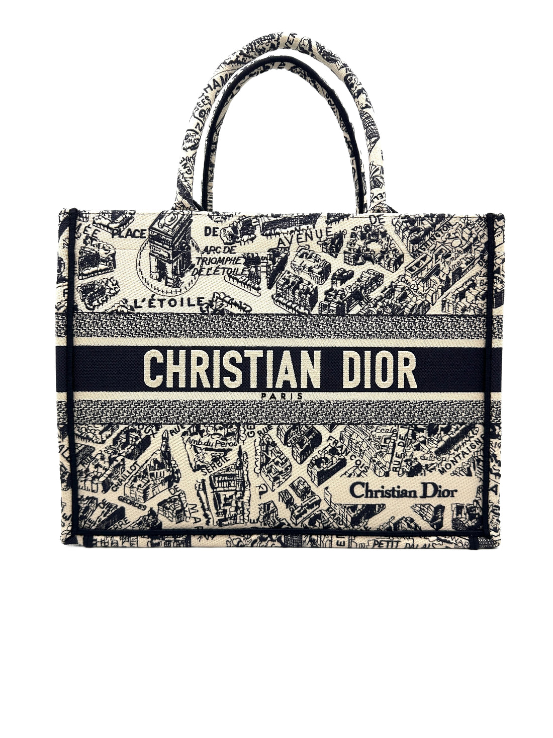 Christian Dior Black and White Plan de Paris  Embroidery Medium Book Tote Bag White DRI