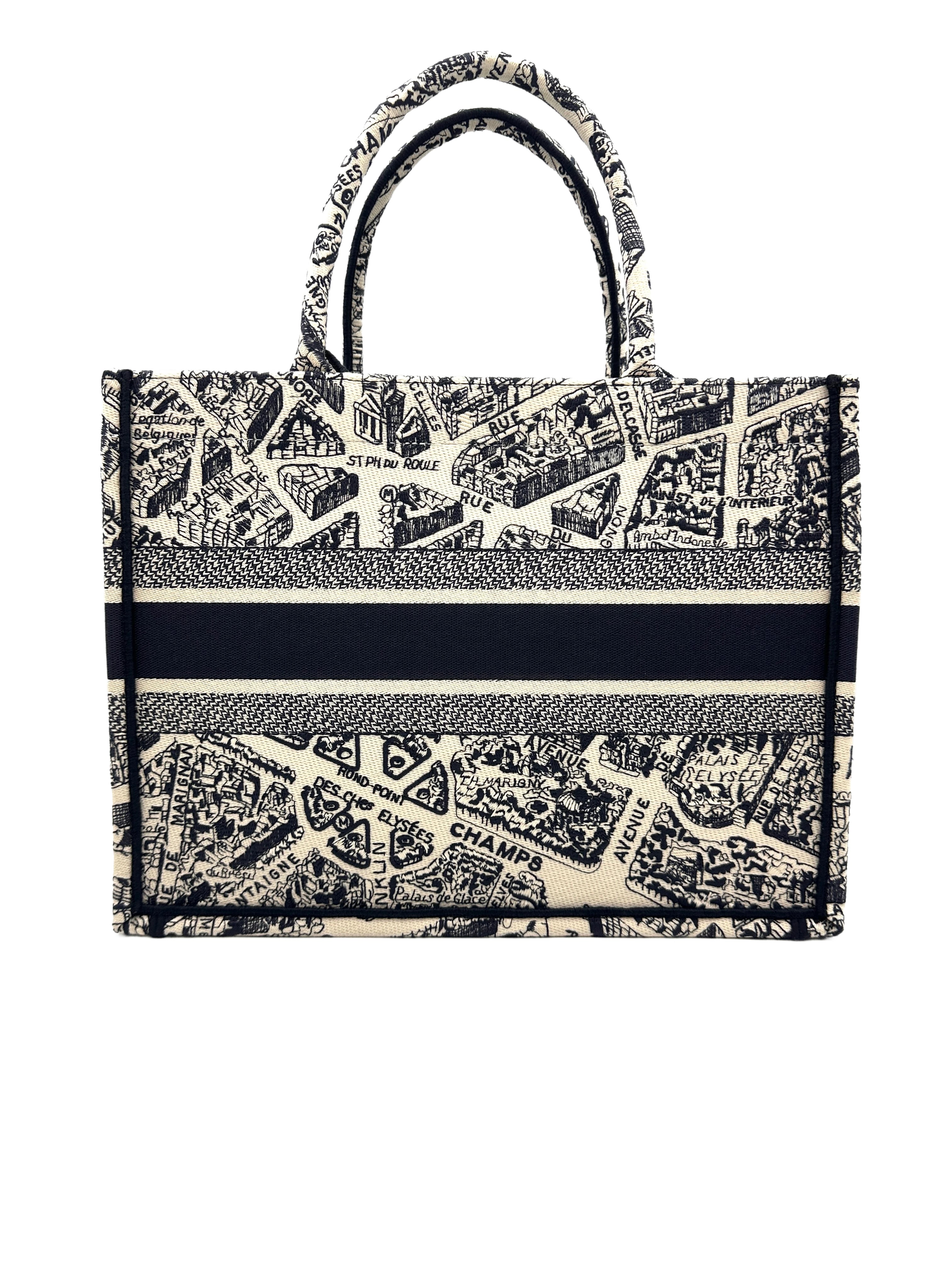 Christian Dior Black and White Plan de Paris  Embroidery Medium Book Tote Bag White DRI