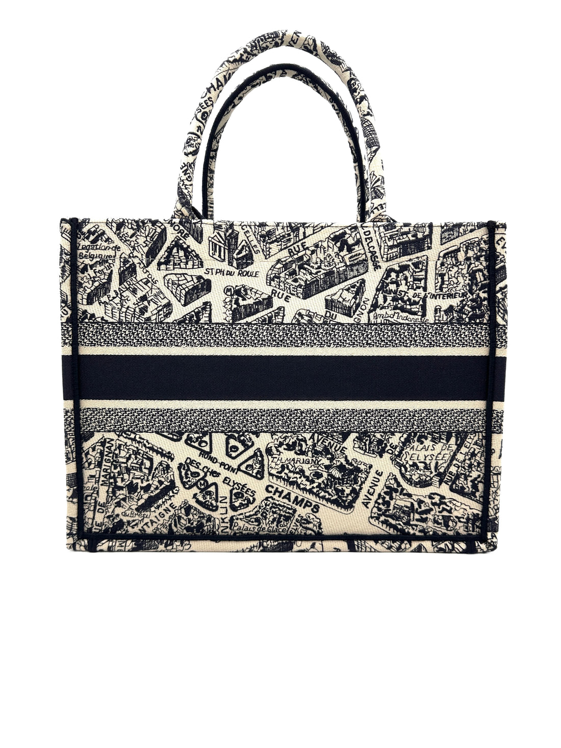 Christian Dior Black and White Plan de Paris  Embroidery Medium Book Tote Bag White DRI
