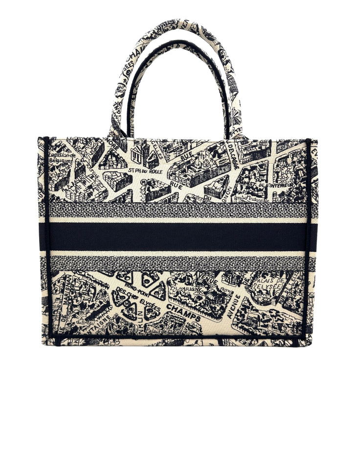 Christian Dior Black and White Plan de Paris  Embroidery Medium Book Tote Bag White DRI