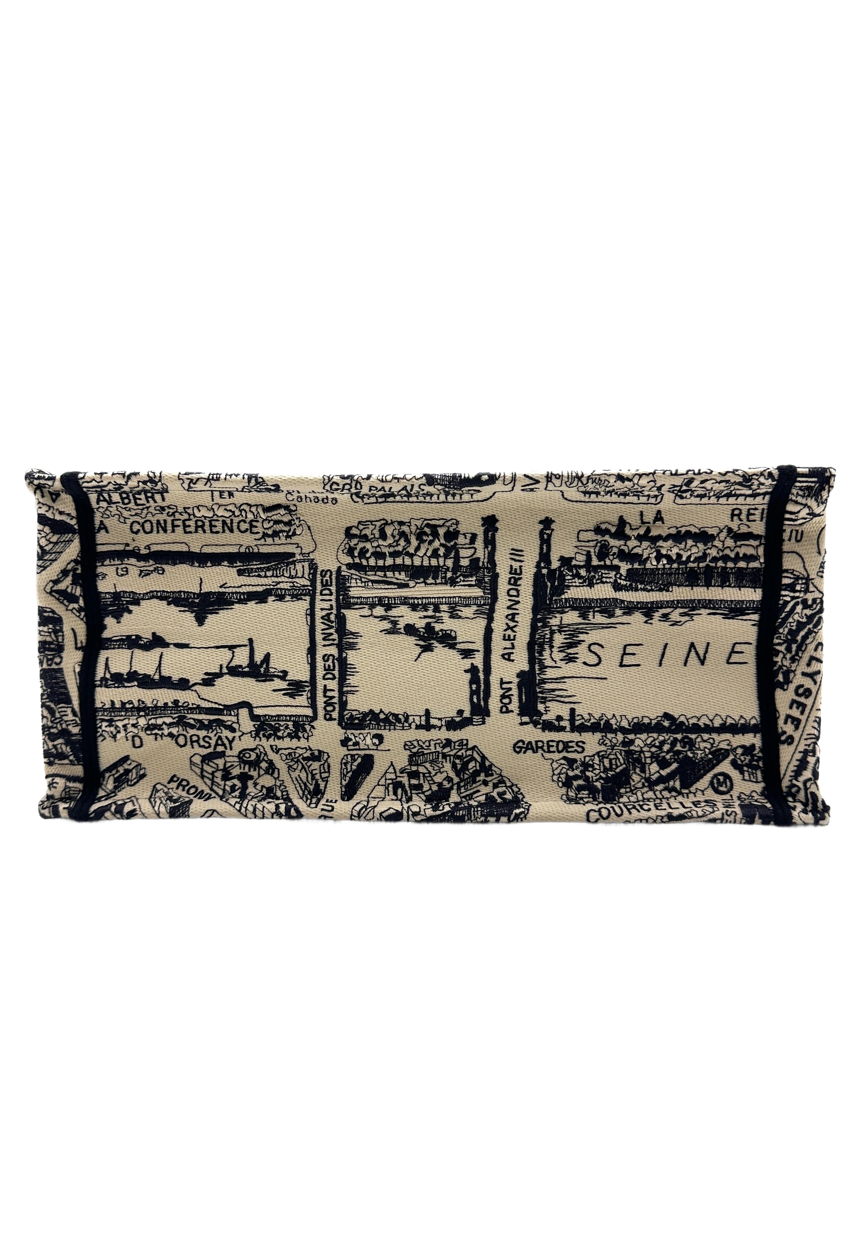 Christian Dior Black and White Plan de Paris  Embroidery Medium Book Tote Bag White DRI