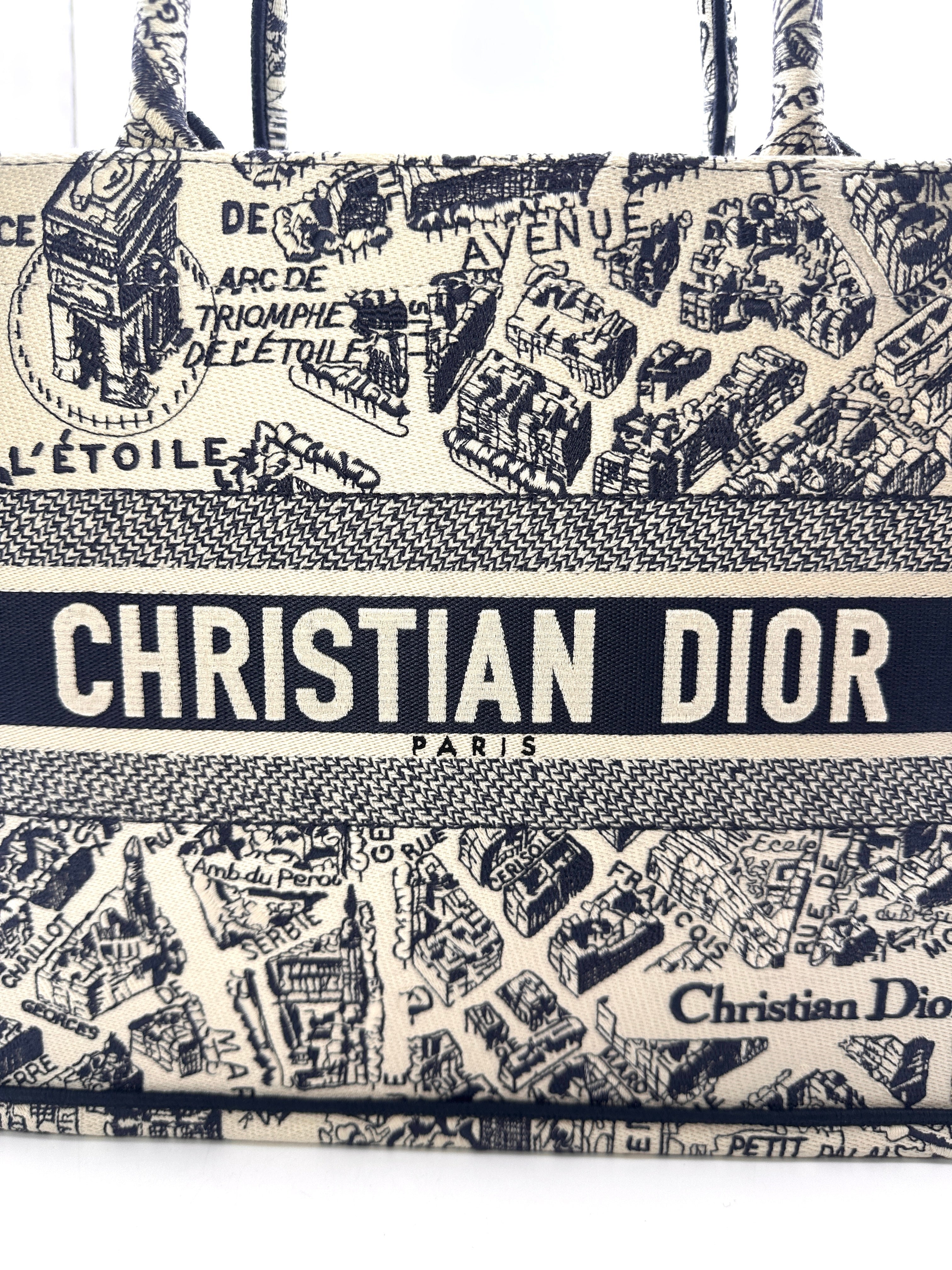 Christian Dior Black and White Plan de Paris  Embroidery Medium Book Tote Bag White DRI