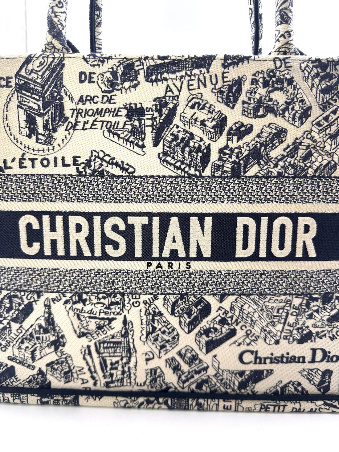 Christian Dior Black and White Plan de Paris  Embroidery Medium Book Tote Bag White DRI