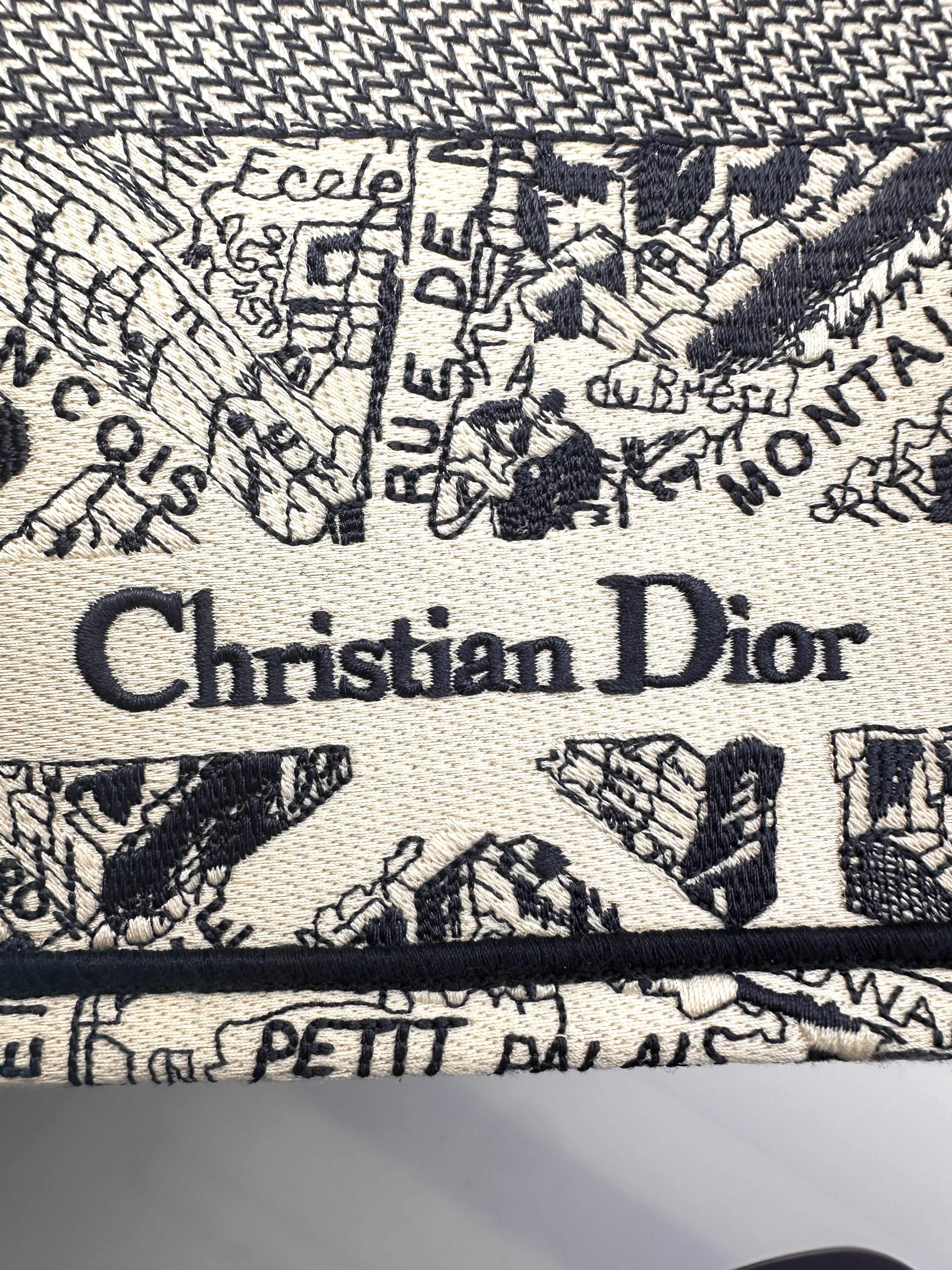 Christian Dior Black and White Plan de Paris  Embroidery Medium Book Tote Bag White DRI