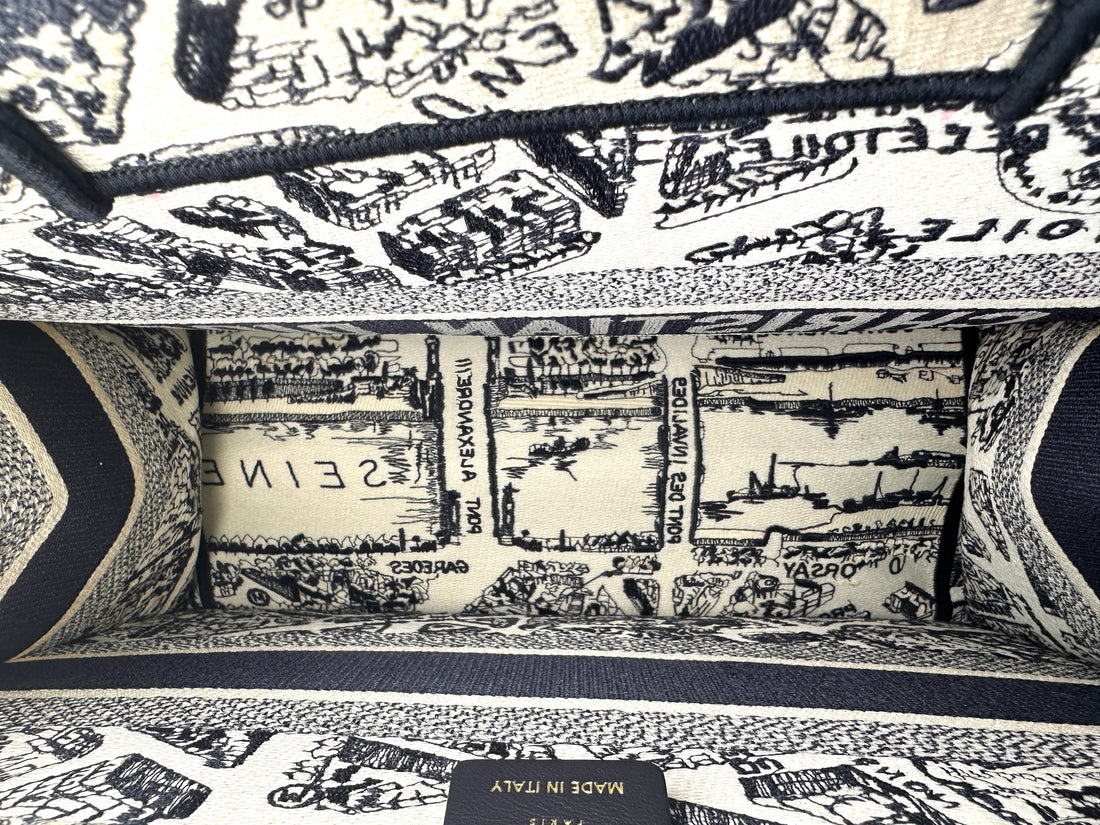 Christian Dior Black and White Plan de Paris  Embroidery Medium Book Tote Bag White DRI