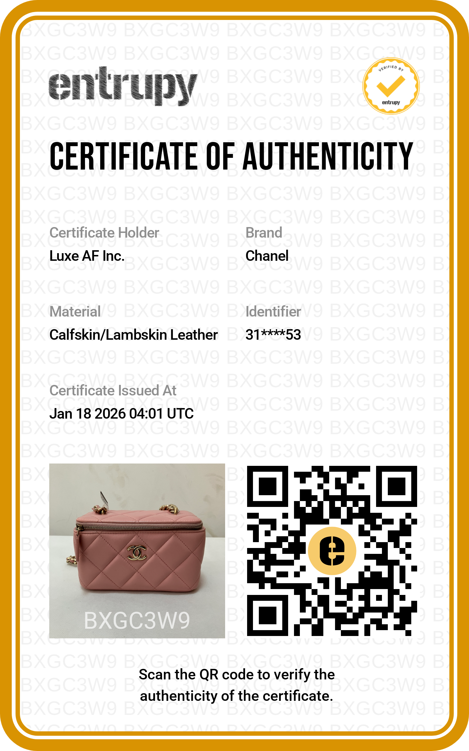 Chanel Pink Lambskin Vanity Case with Chain Bag(31***53) CC1118
