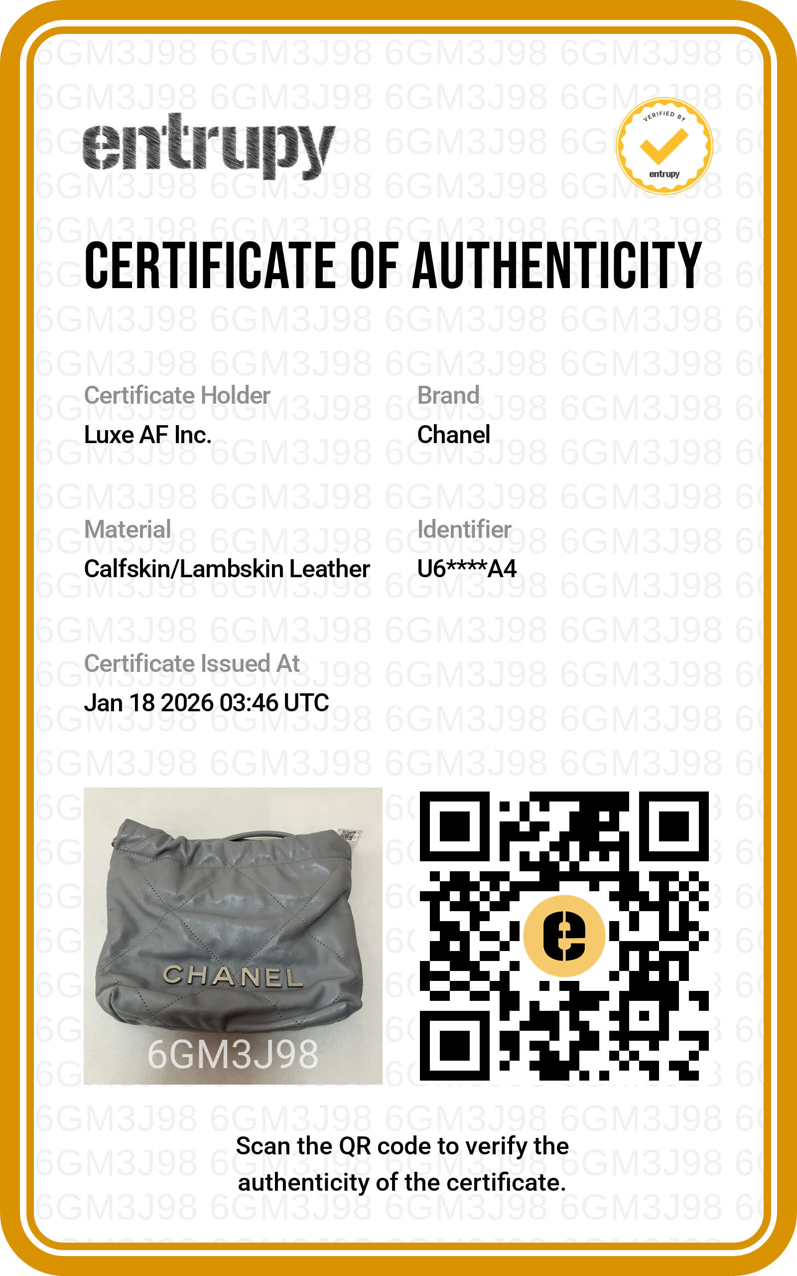Chanel Grey Quilted Leather Mini 22 Chic Trash Bag (U6***A4) CC1115