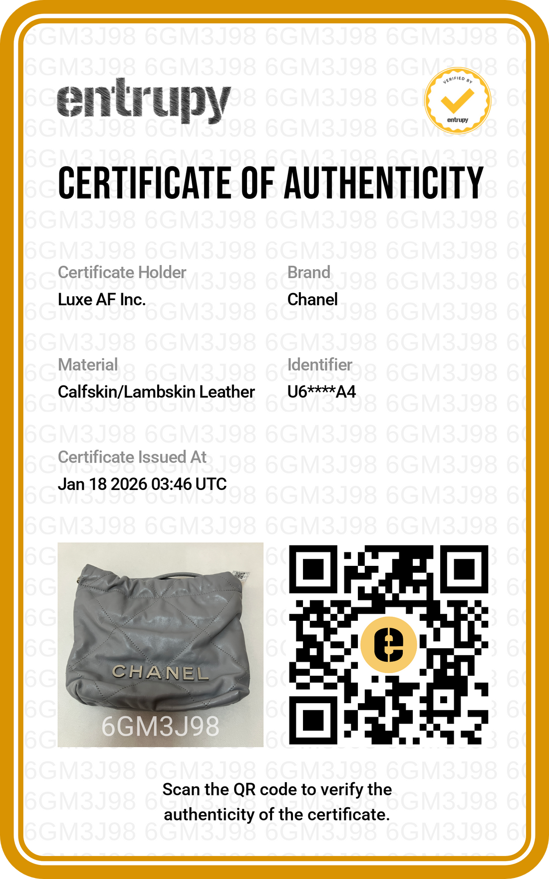 Chanel Grey Quilted Leather Mini 22 Chic Trash Bag (U6***A4) CC1115