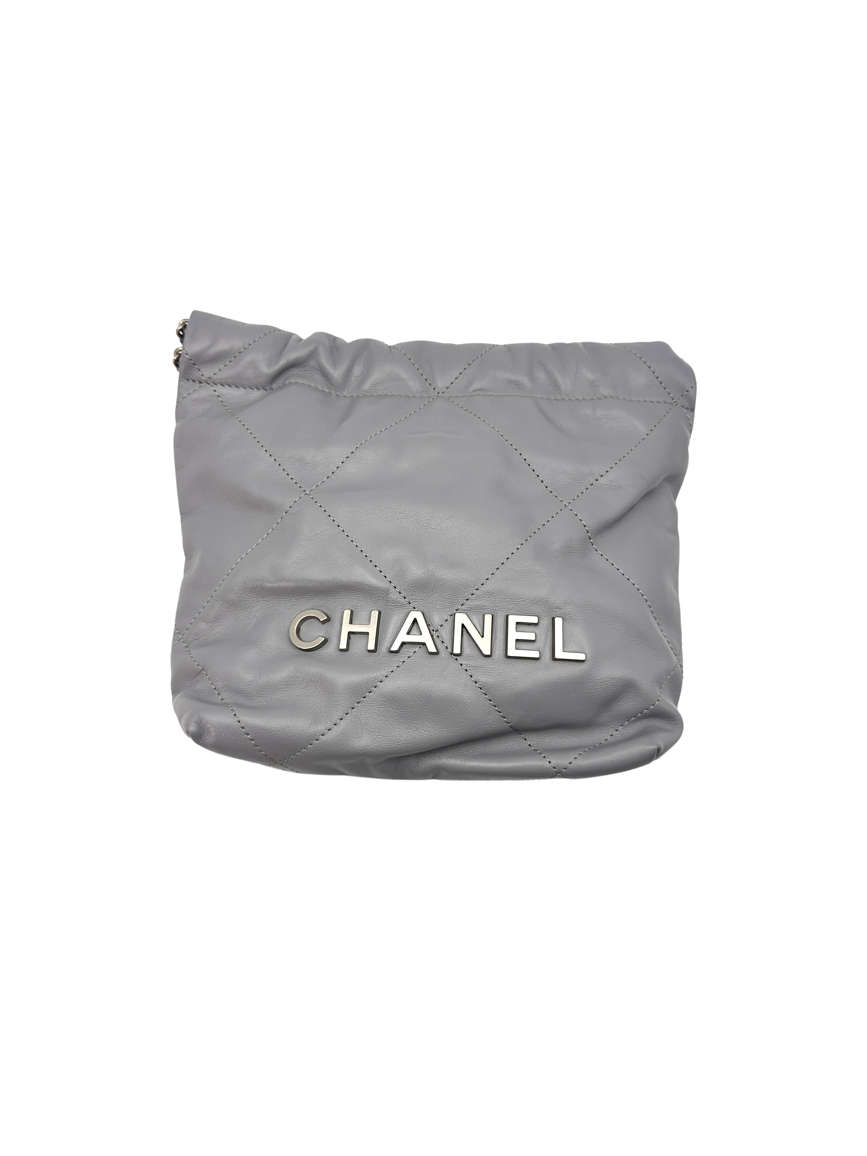 Chanel Grey Quilted Leather Mini 22 Chic Trash Bag (U6***A4) CC1115
