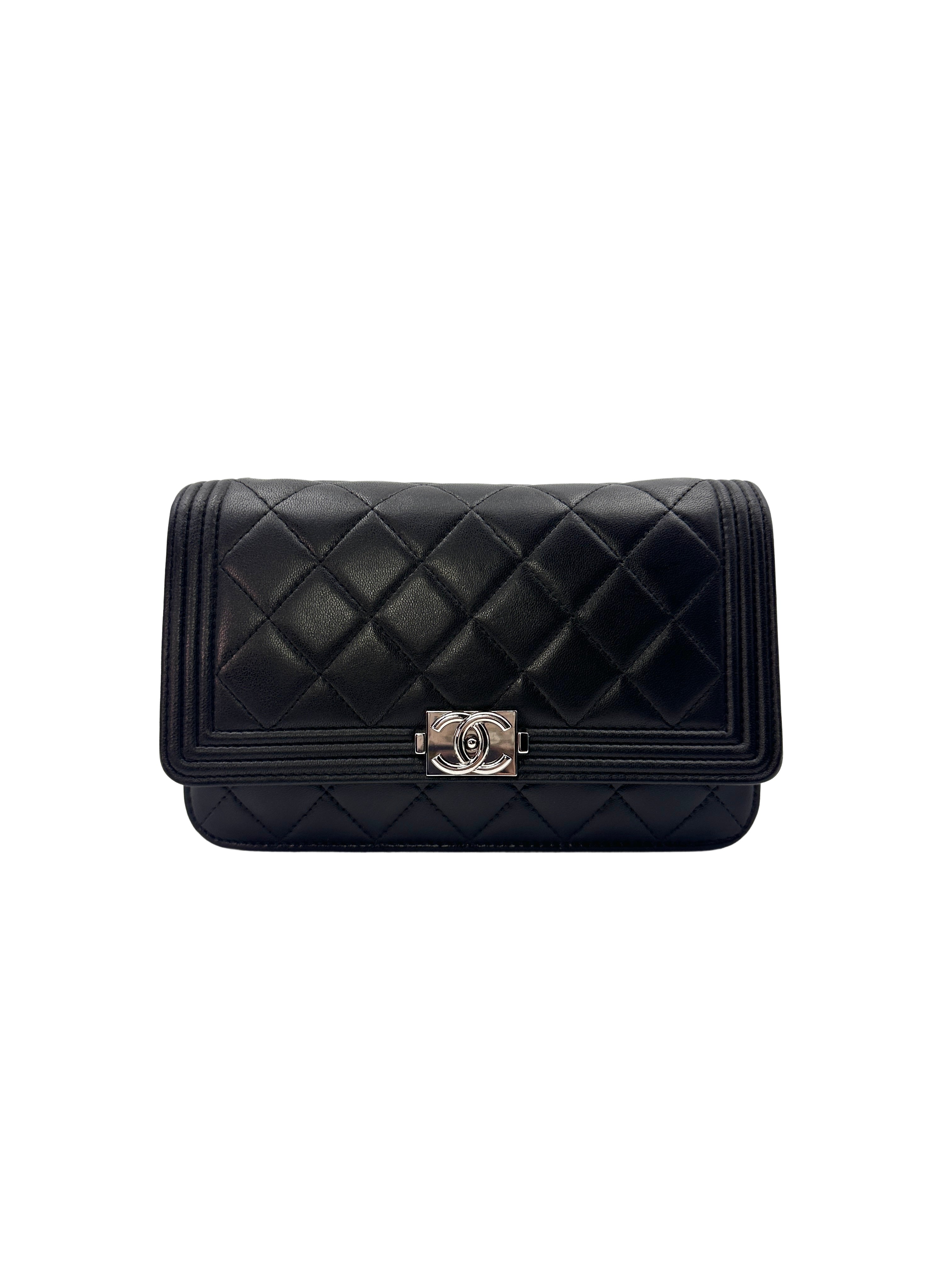 Chanel Boy Wallet on Chain Black Quilted Leather Shoulder Bag with Gold Buckle (18***28) CC1114