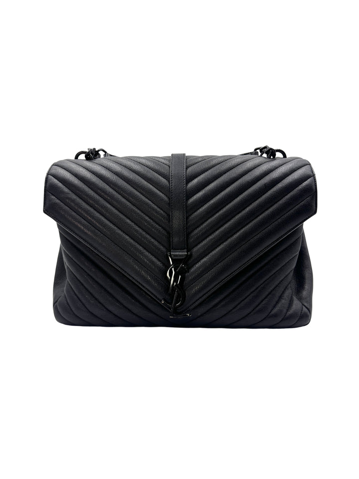 Saint Laurent Black Quilted Chevron Leather College  Bag SL150