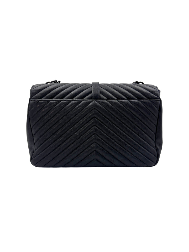 Saint Laurent Black Quilted Chevron Leather College  Bag SL150