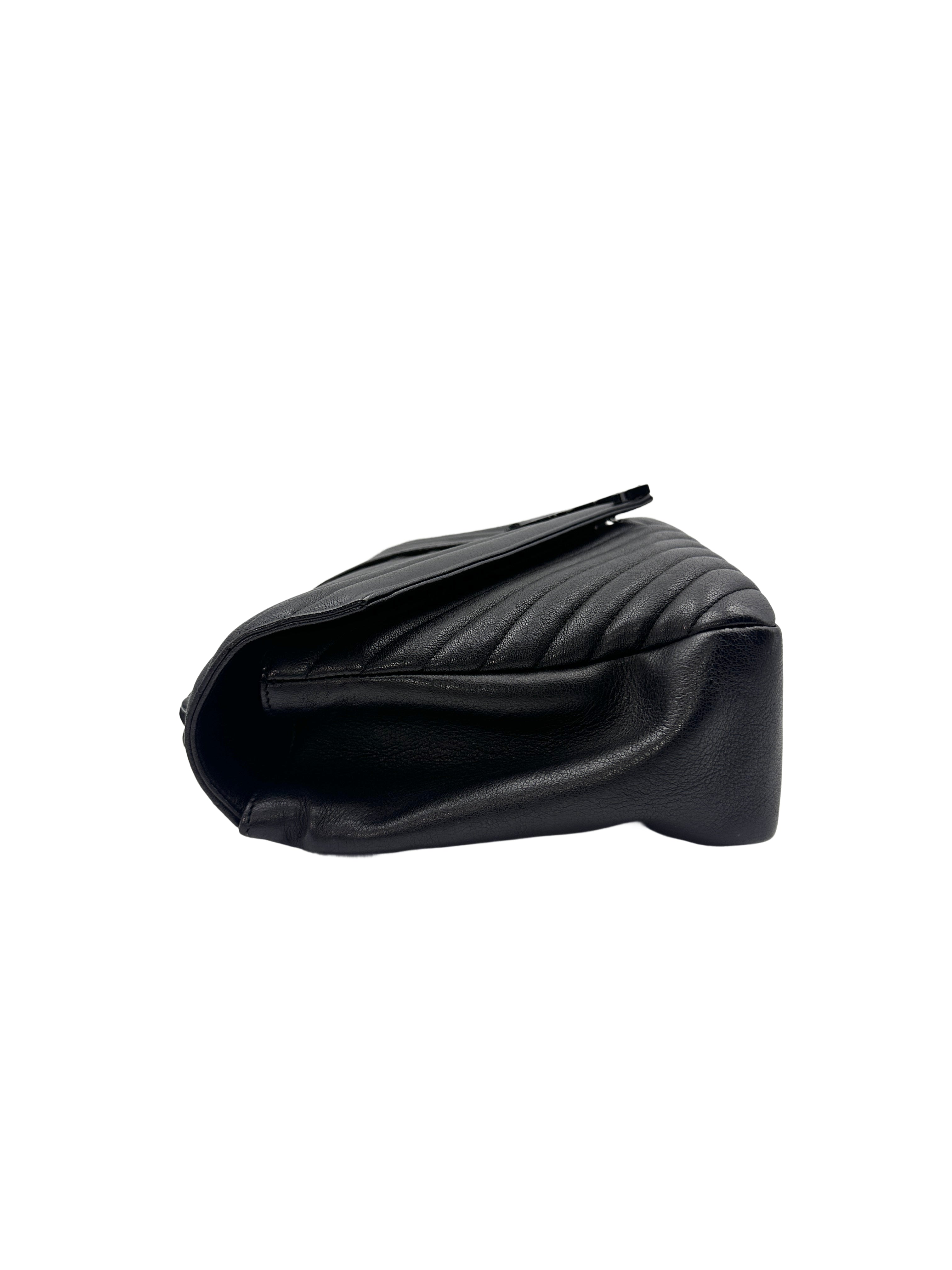 Saint Laurent Black Quilted Chevron Leather College  Bag SL150