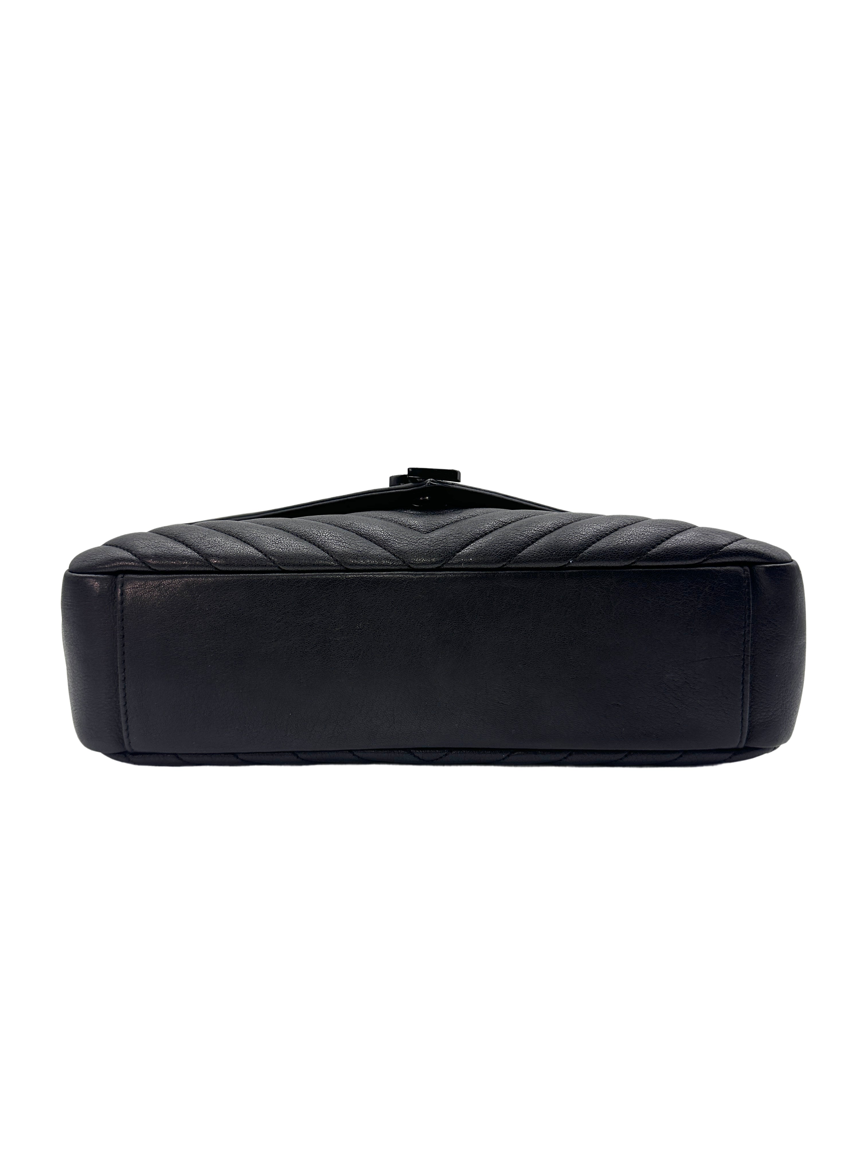 Saint Laurent Black Quilted Chevron Leather College  Bag SL150