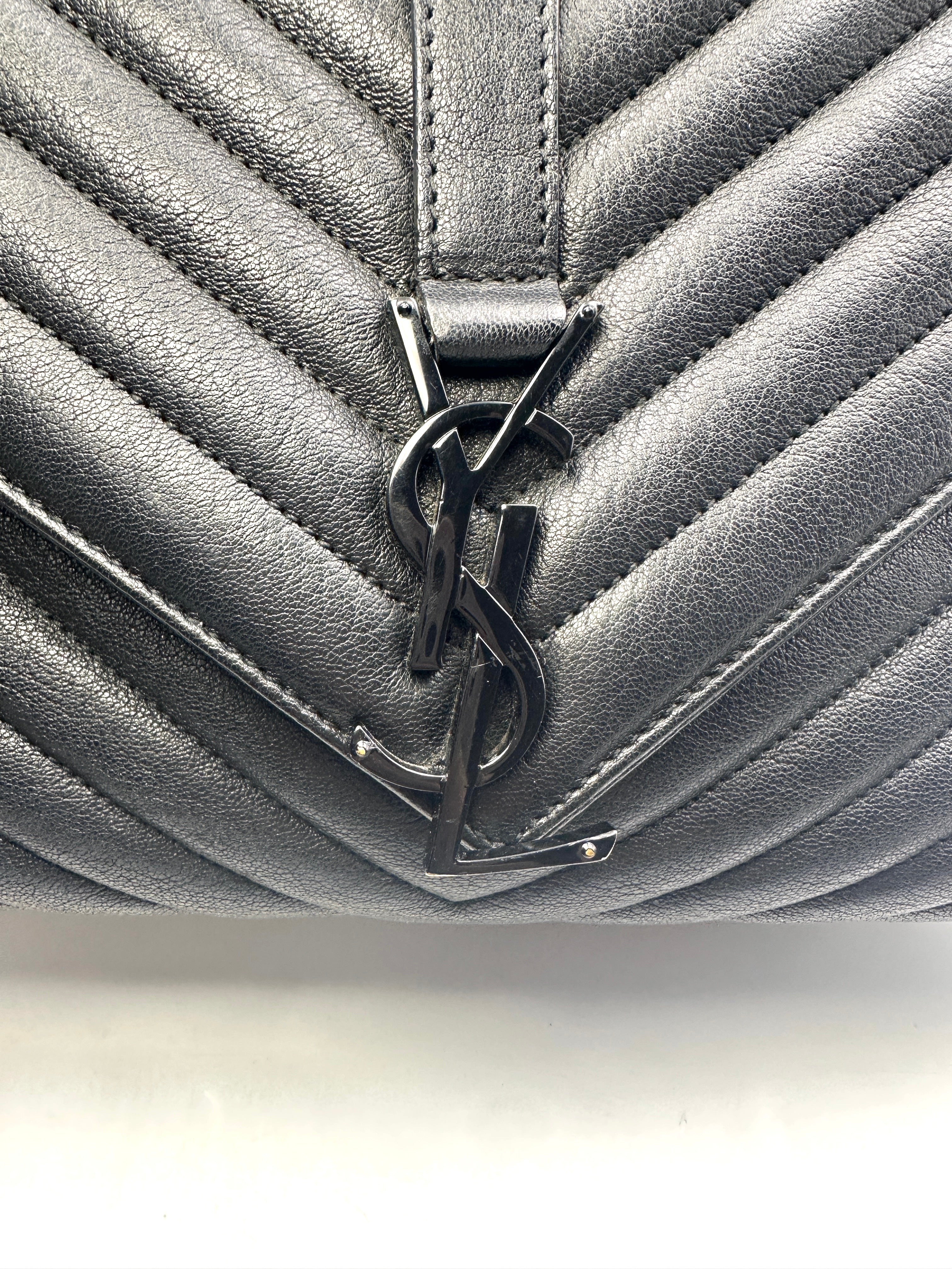 Saint Laurent Black Quilted Chevron Leather College  Bag SL150