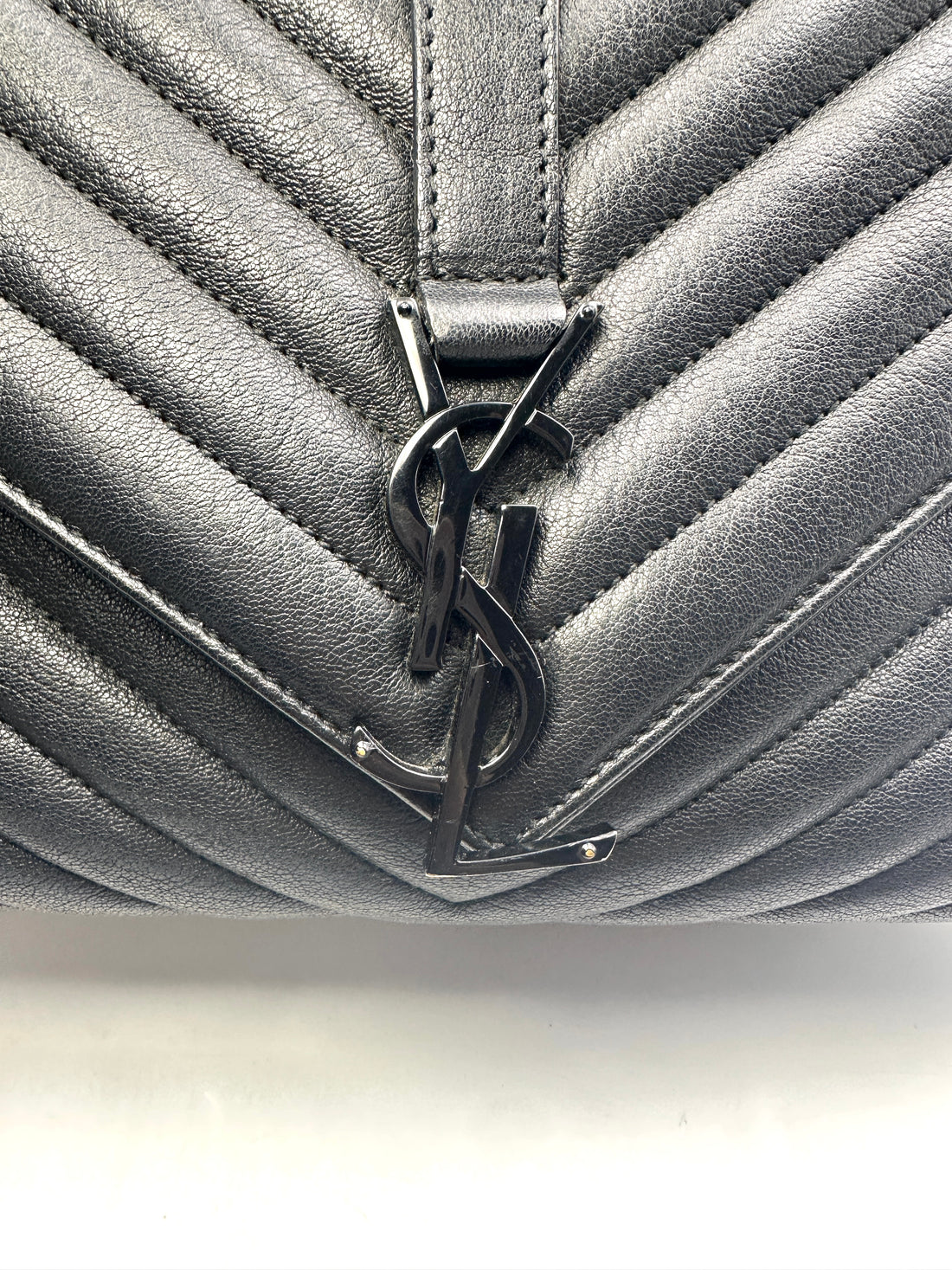 Saint Laurent Black Quilted Chevron Leather College  Bag SL150