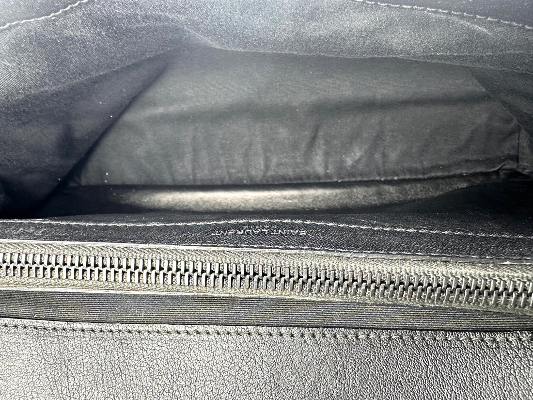 Saint Laurent Black Quilted Chevron Leather College  Bag SL150