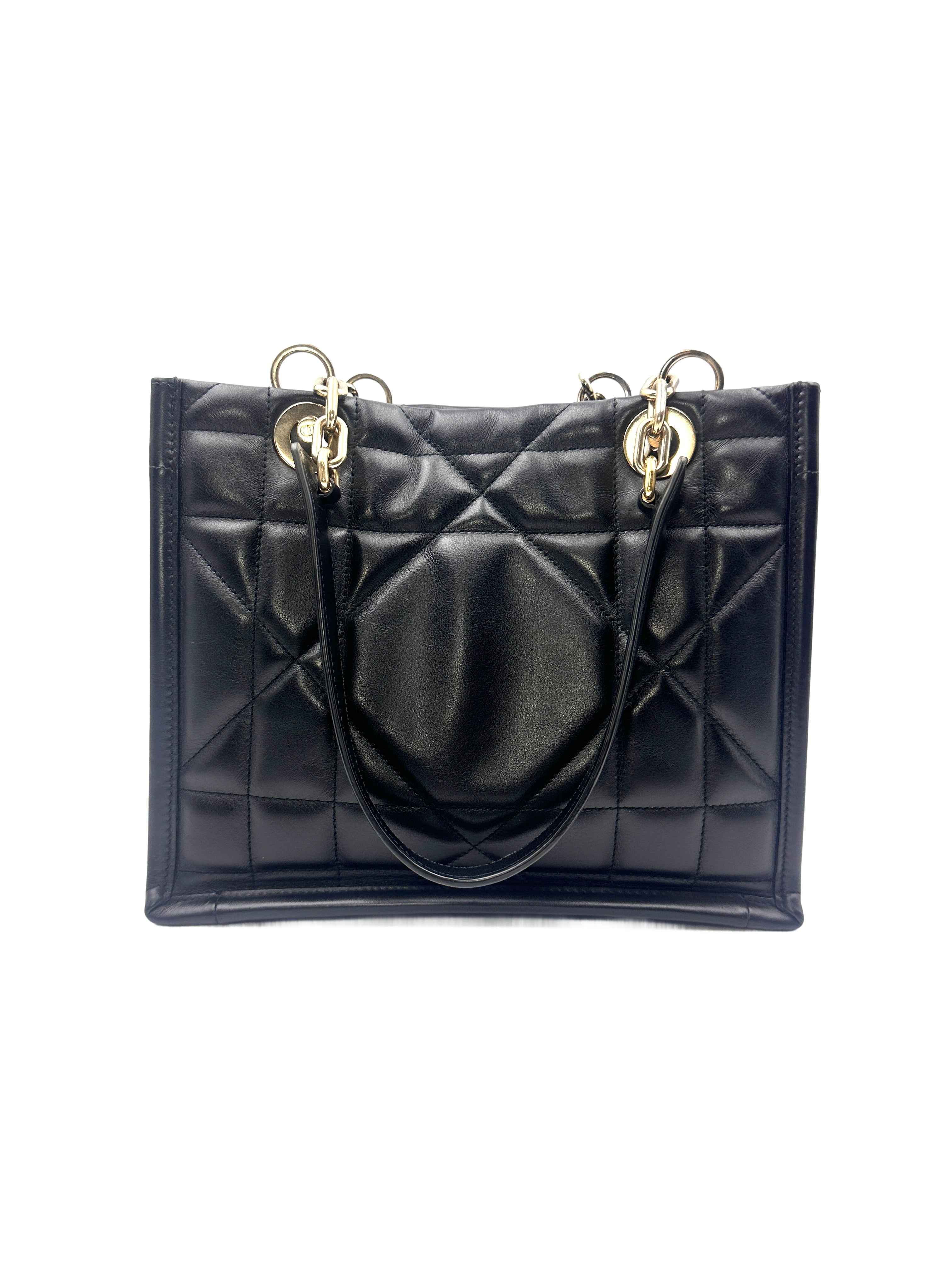 Christian Dior Essential Archicannage Quilted Leather Tote Bag Black DR379