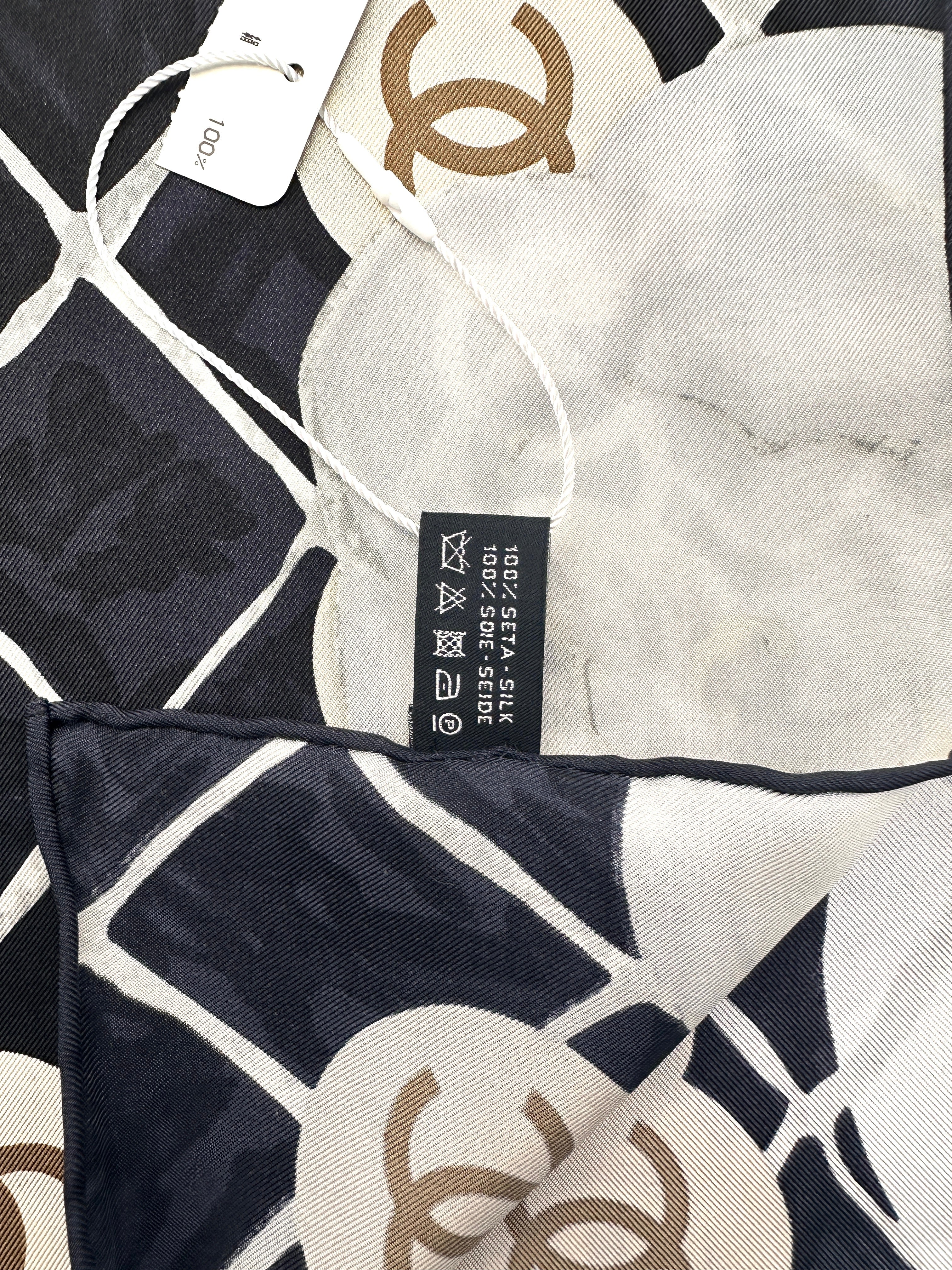 Chanel  Camellia CC Logo Square Scarf Black/White CCS03