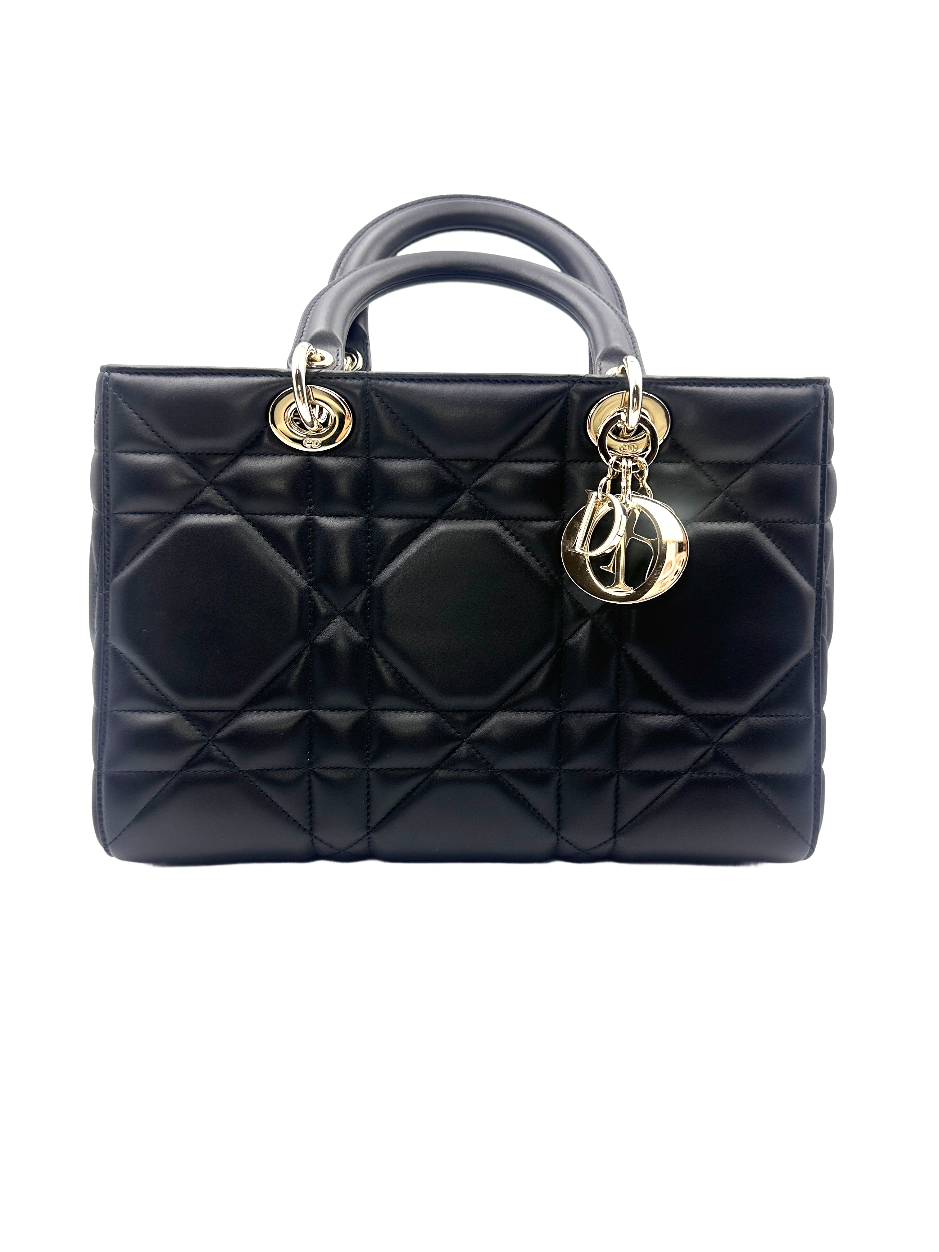 Christian Dior Lady D-Joy Black Patent Cannage Lambskin Medium Size Bag DR375