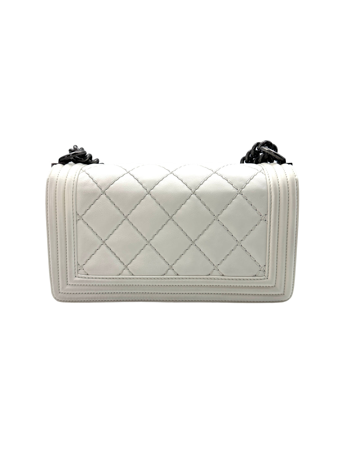 Chanel White Quilted Leather Chain Shoulder Bag with Antique Silver Buckle(18***28) CC1133