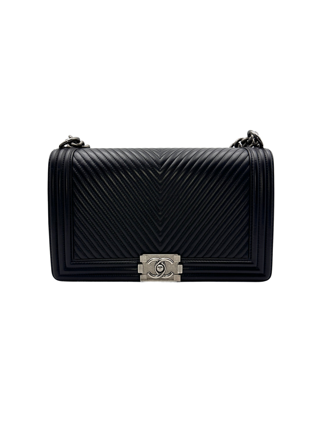 Chanel Black Chevron Leather  Chain Shoulder Bag(19***20) CC1131