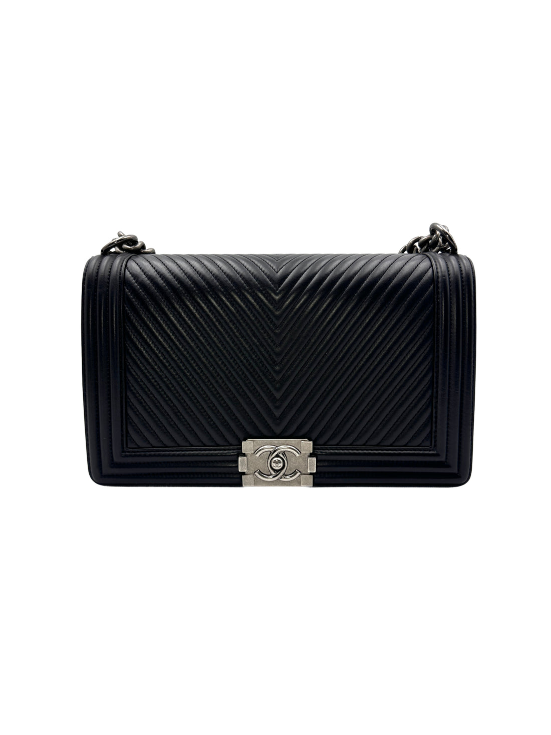 Chanel Black Chevron Leather  Chain Shoulder Bag(19***20) CC1131