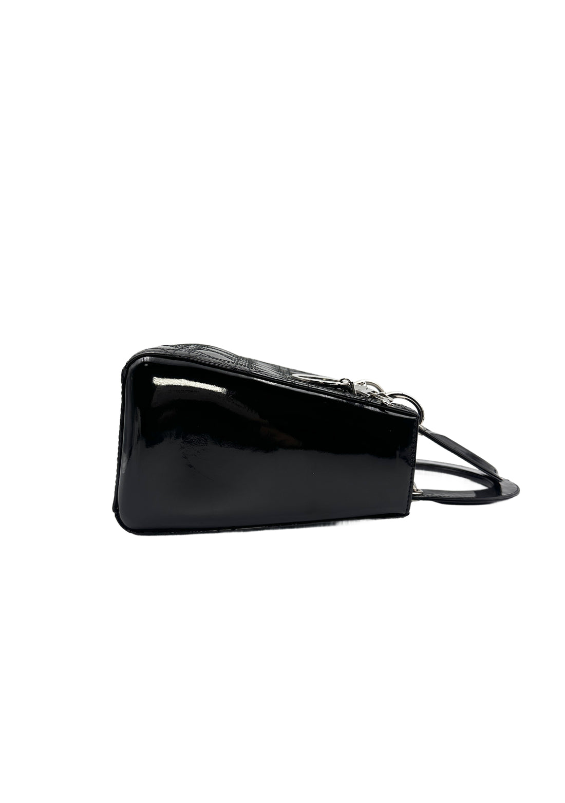 Christian Dior Cannage Black Patent Leather Lady Dior Handbag DR382
