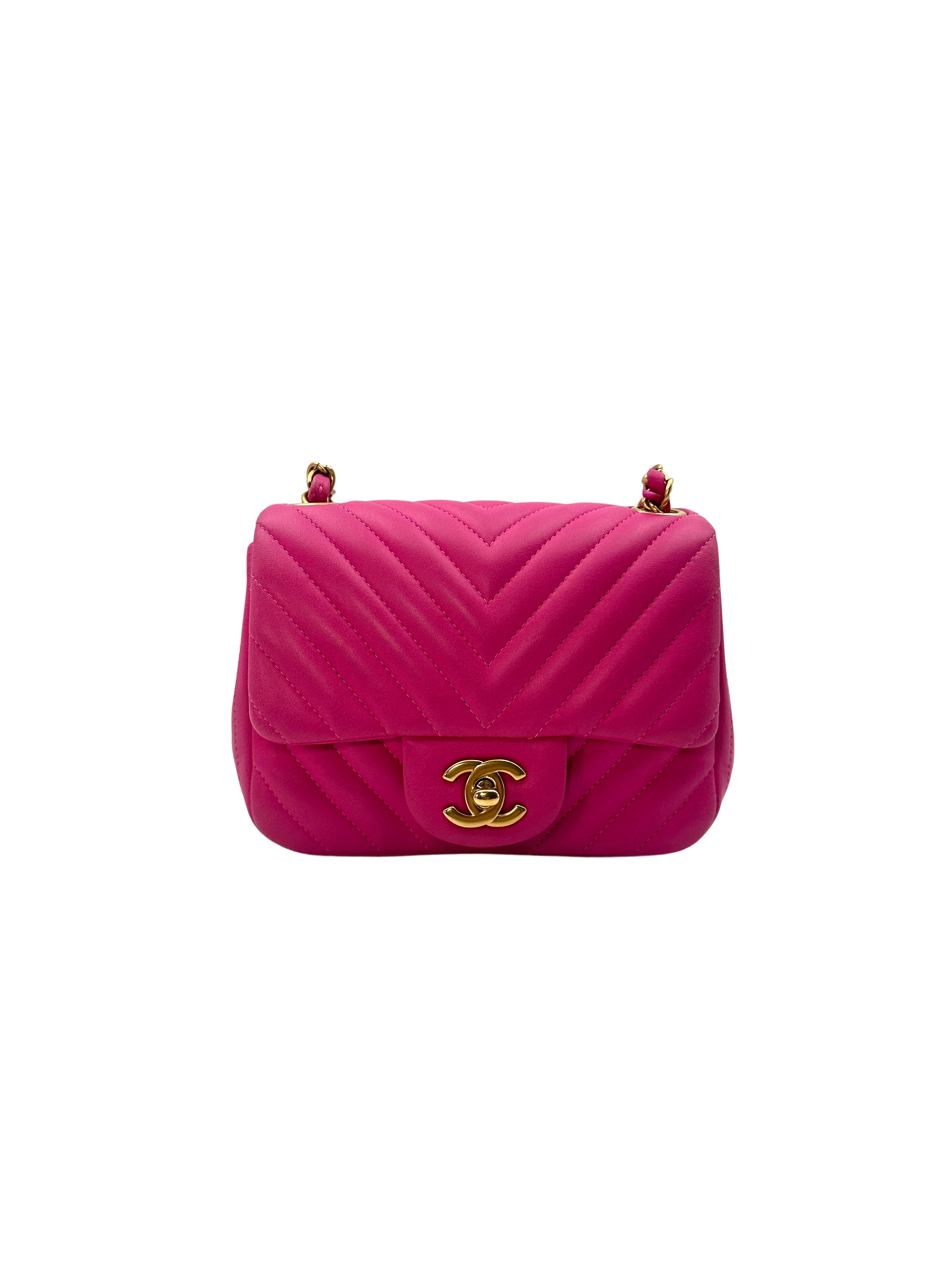 Chanel Pink Lambskin Chevron Mini Flap Shoudler Bag With Chain(21***80) CC1144