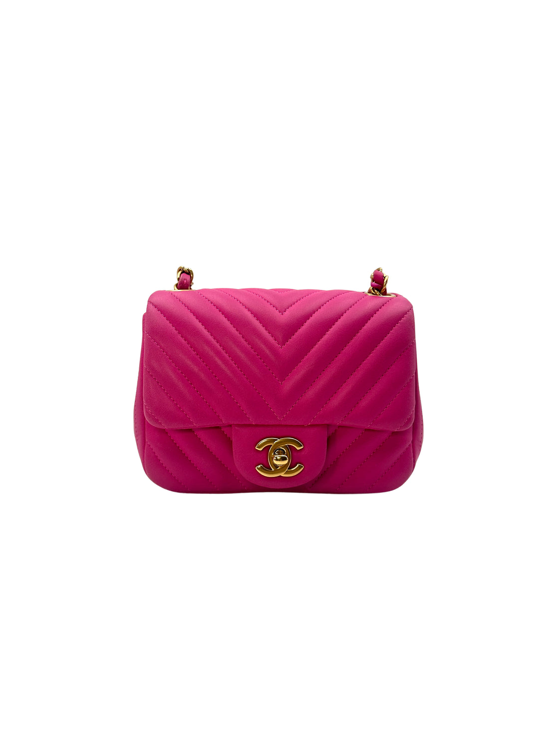 Chanel Pink Lambskin Chevron Mini Flap Shoudler Bag With Chain(21***80) CC1144