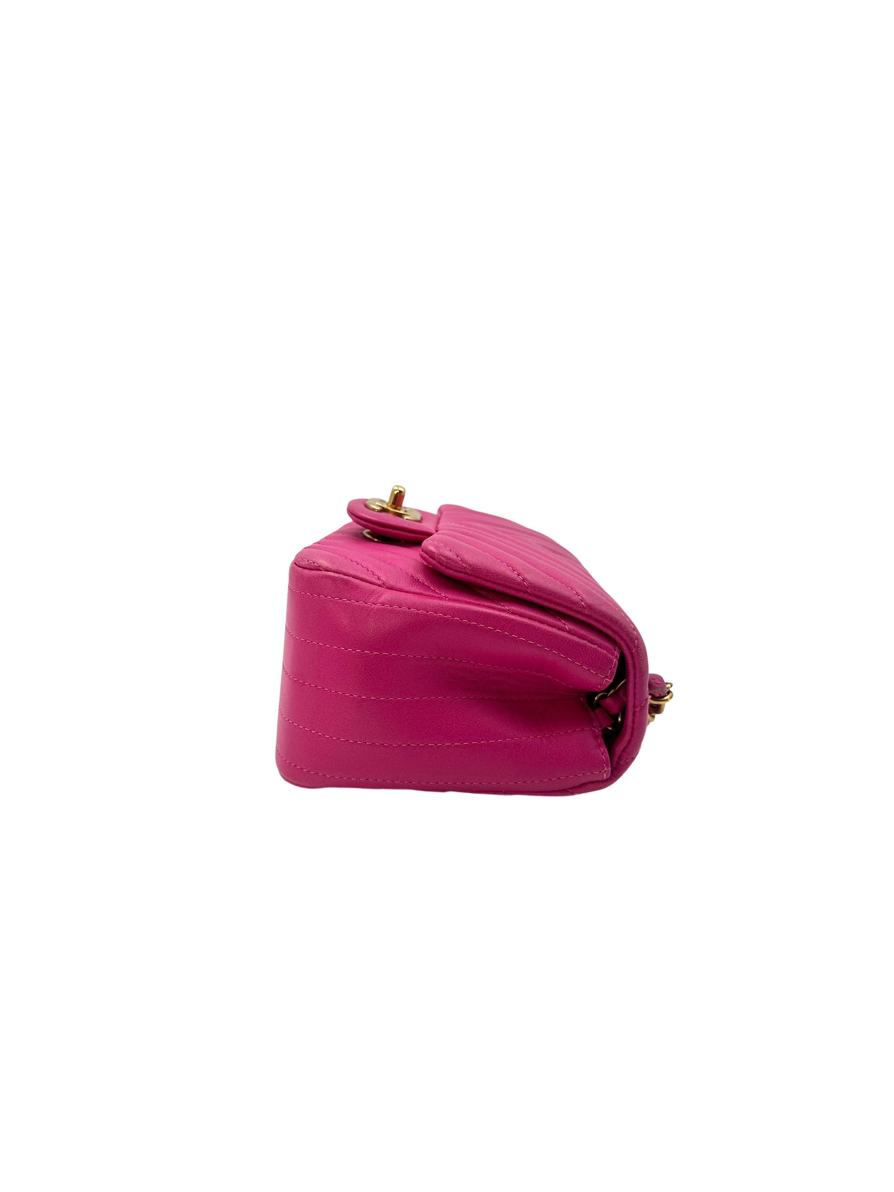 Chanel Pink Lambskin Chevron Mini Flap Shoudler Bag With Chain(21***80) CC1144