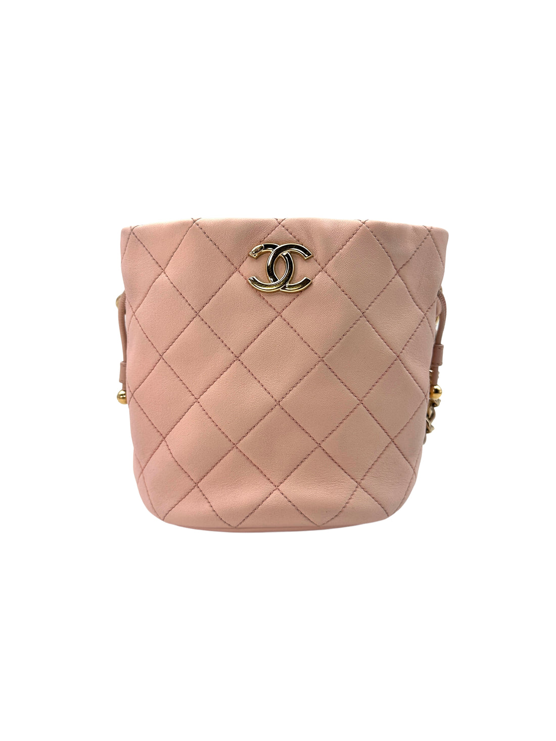 Chanel Pink Quilted Lambskin Bucket Bag With Resin Bi-Color Chain(L5***C9) CC1147