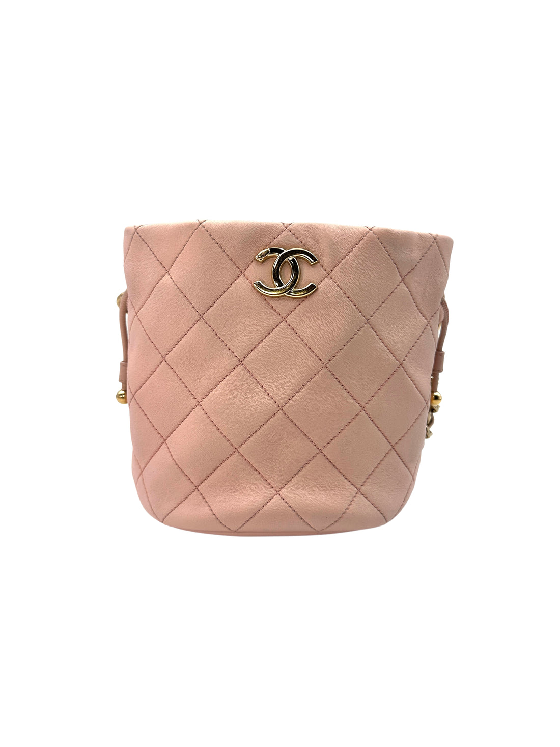Chanel Pink Quilted Lambskin Bucket Bag With Resin Bi-Color Chain(L5***C9) CC1147