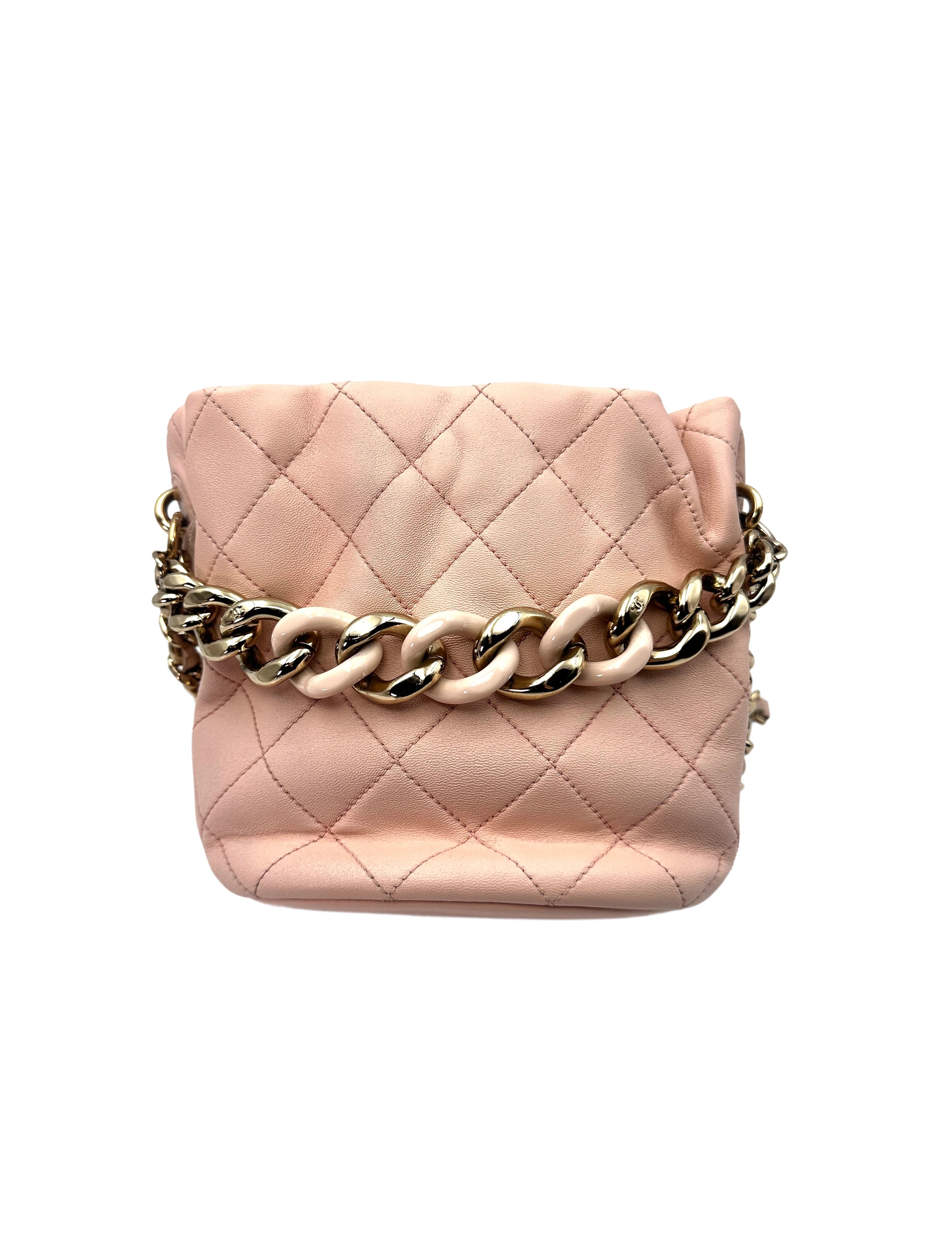 Chanel Pink Quilted Lambskin Bucket Bag With Resin Bi-Color Chain(L5***C9) CC1147