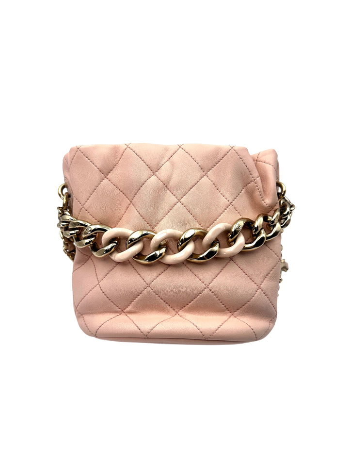 Chanel Pink Quilted Lambskin Bucket Bag With Resin Bi-Color Chain(L5***C9) CC1147