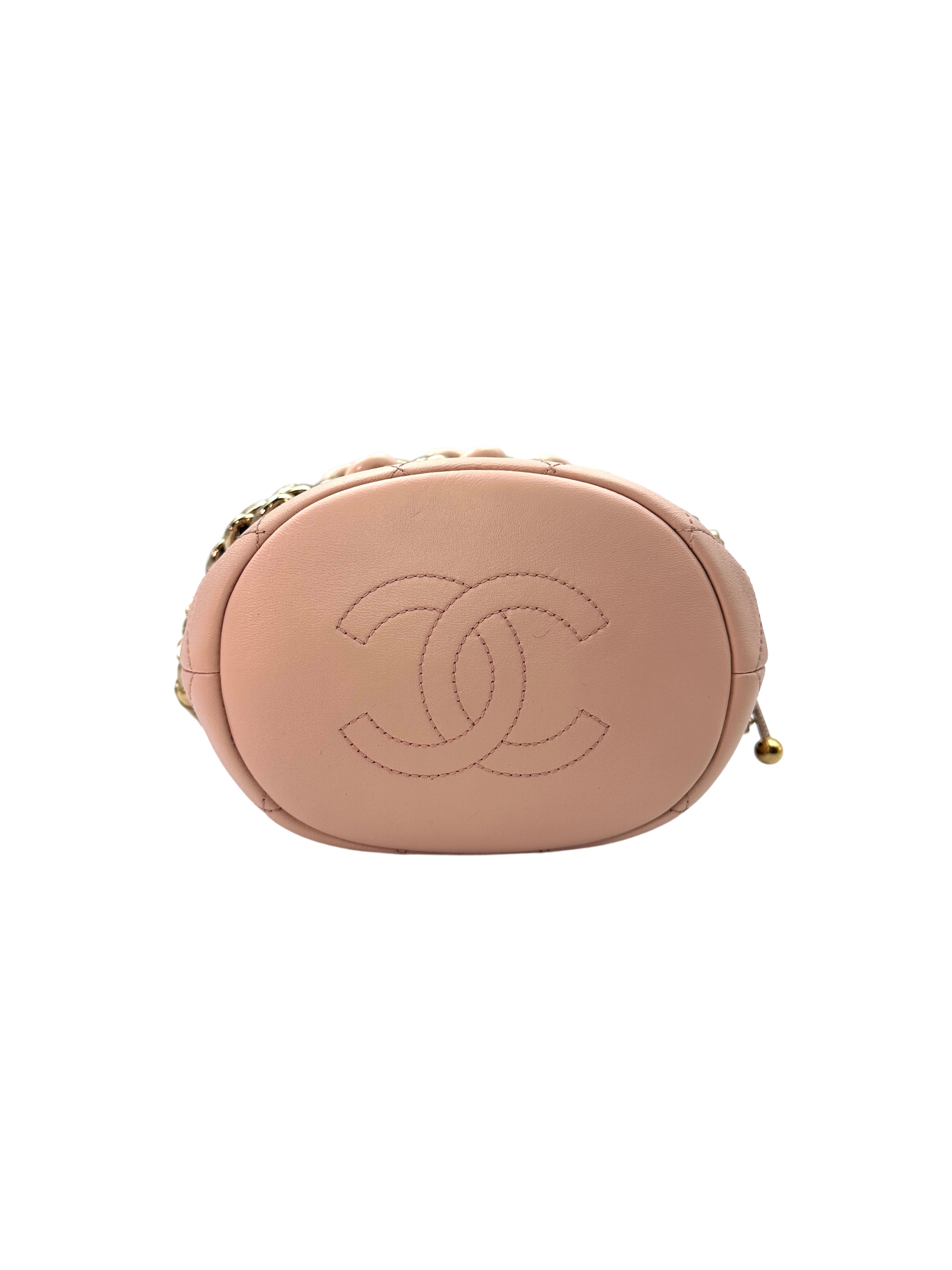 Chanel Pink Quilted Lambskin Bucket Bag With Resin Bi-Color Chain(L5***C9) CC1147