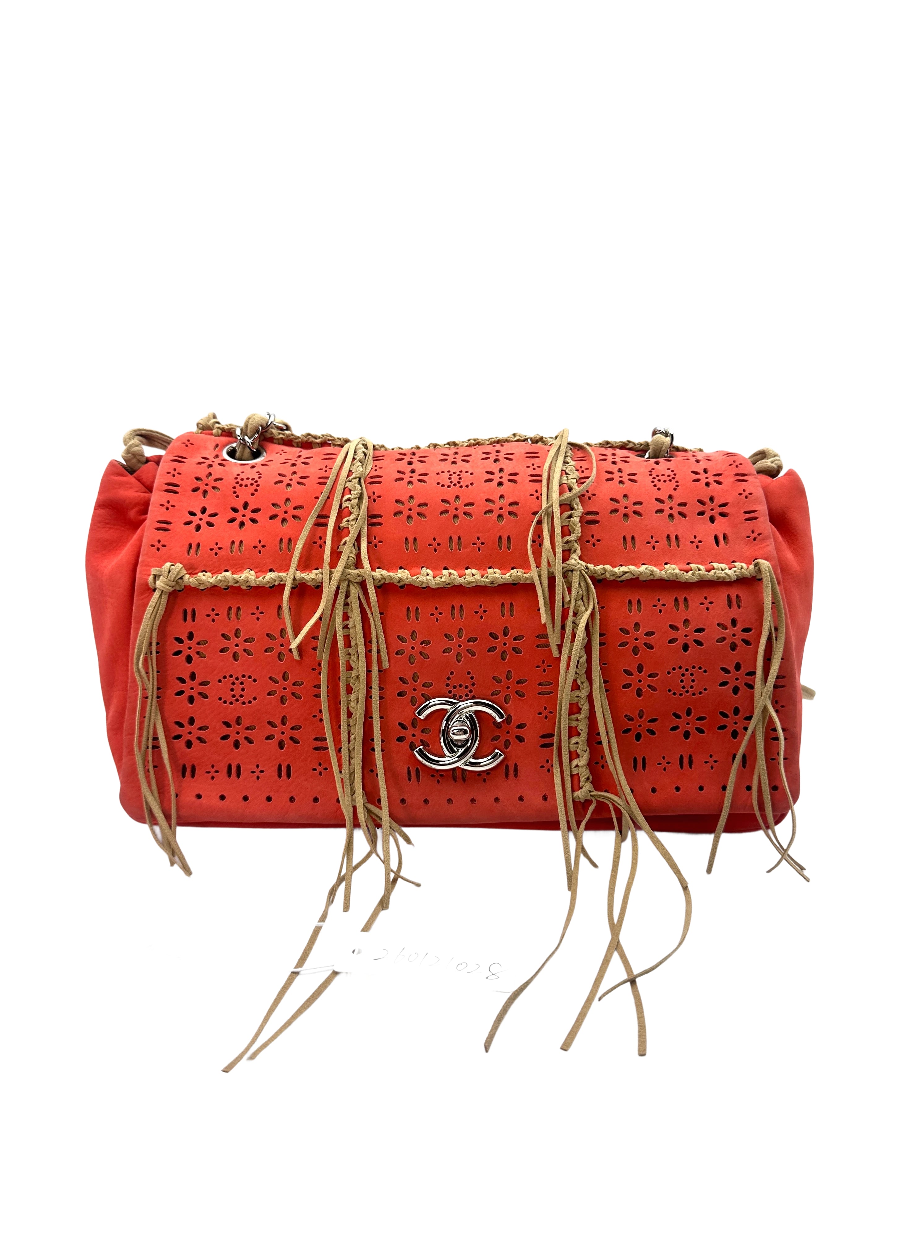 Chanel Orange Suede Cut Fringe Flap Shoudler Bag(14***38) CC1141